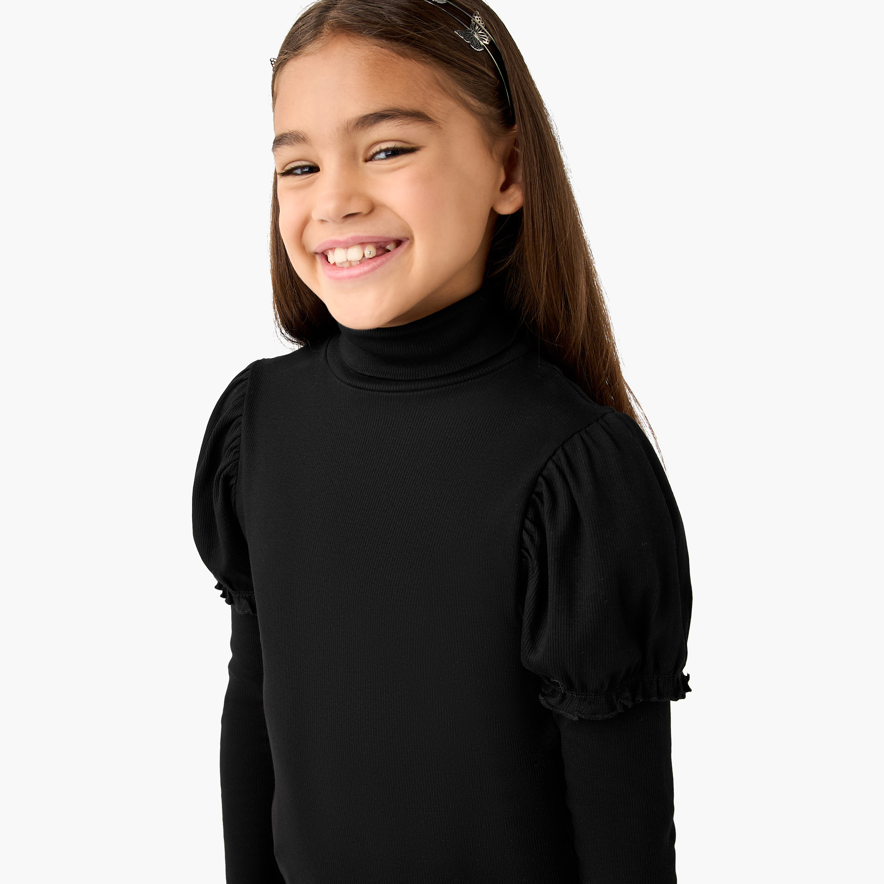 Juniors Ribbed Turtleneck T-shirt with Long Sleeves-girls-clothing-tshirts-image-4