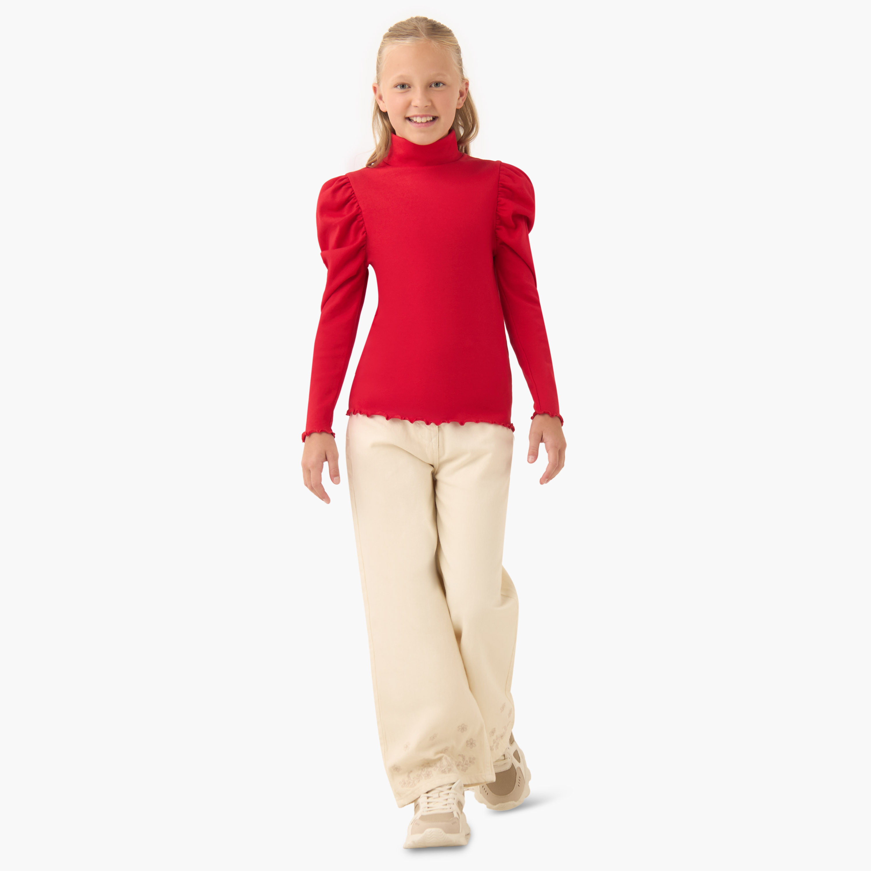 Juniors Ribbed Turtleneck T-shirt with Long Sleeves-girls-clothing-tshirts-image-2