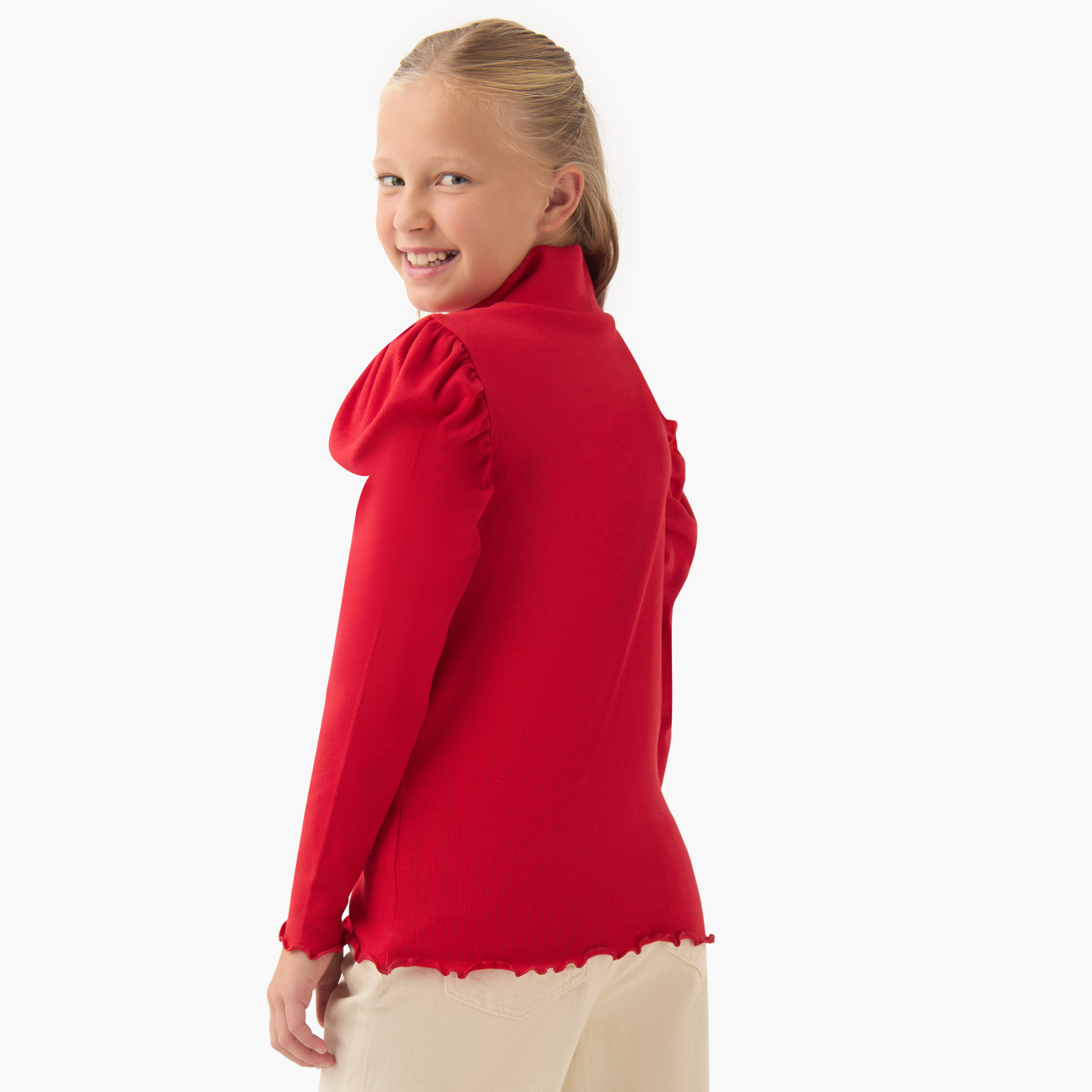 Juniors Ribbed Turtleneck T-shirt with Long Sleeves-girls-clothing-tshirts-image-3