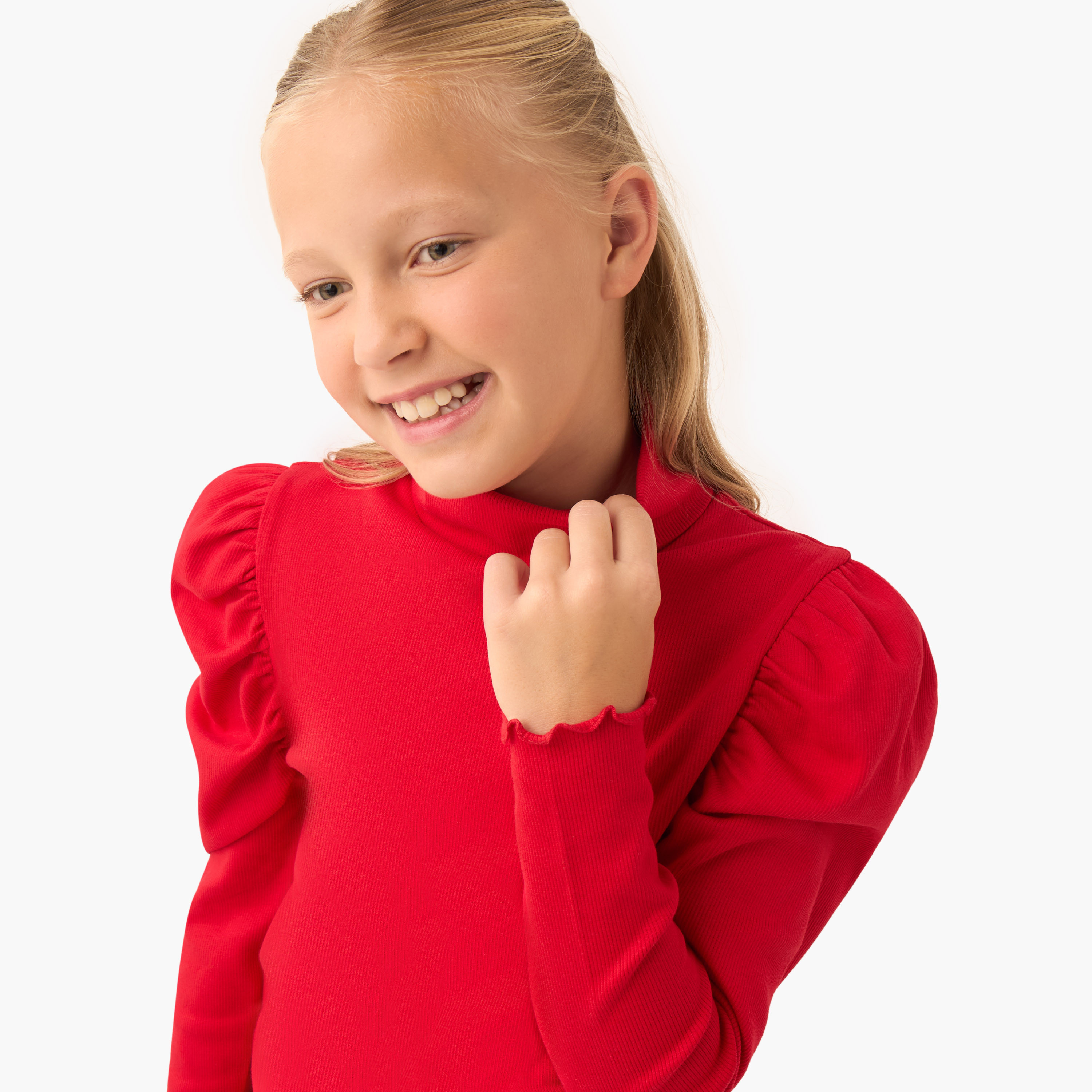 Juniors Ribbed Turtleneck T-shirt with Long Sleeves-girls-clothing-tshirts-image-4