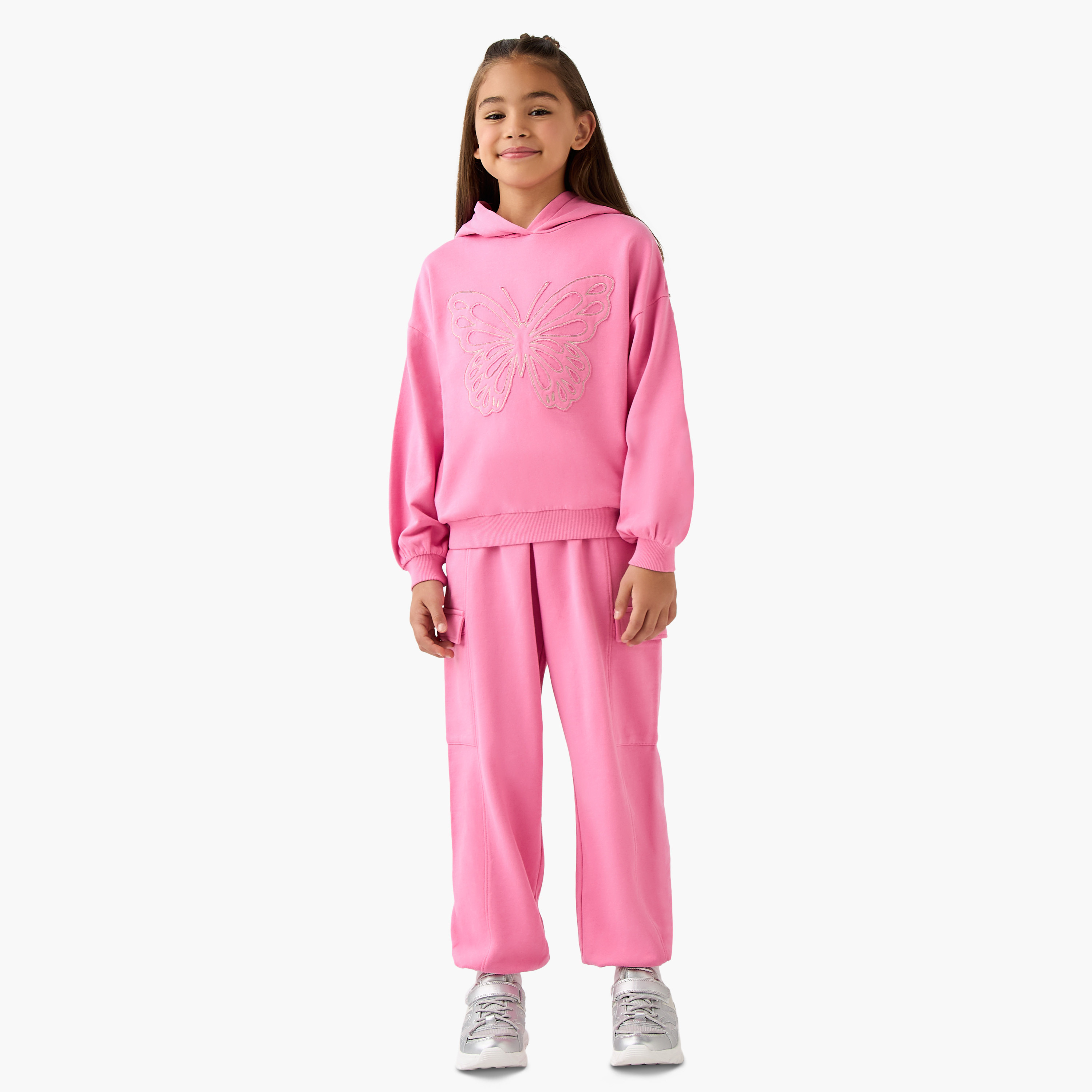 Juniors Embellished Butterfly Hooded Sweatshirt and Joggers Set-girls-clothing-setsandcoords-image-1