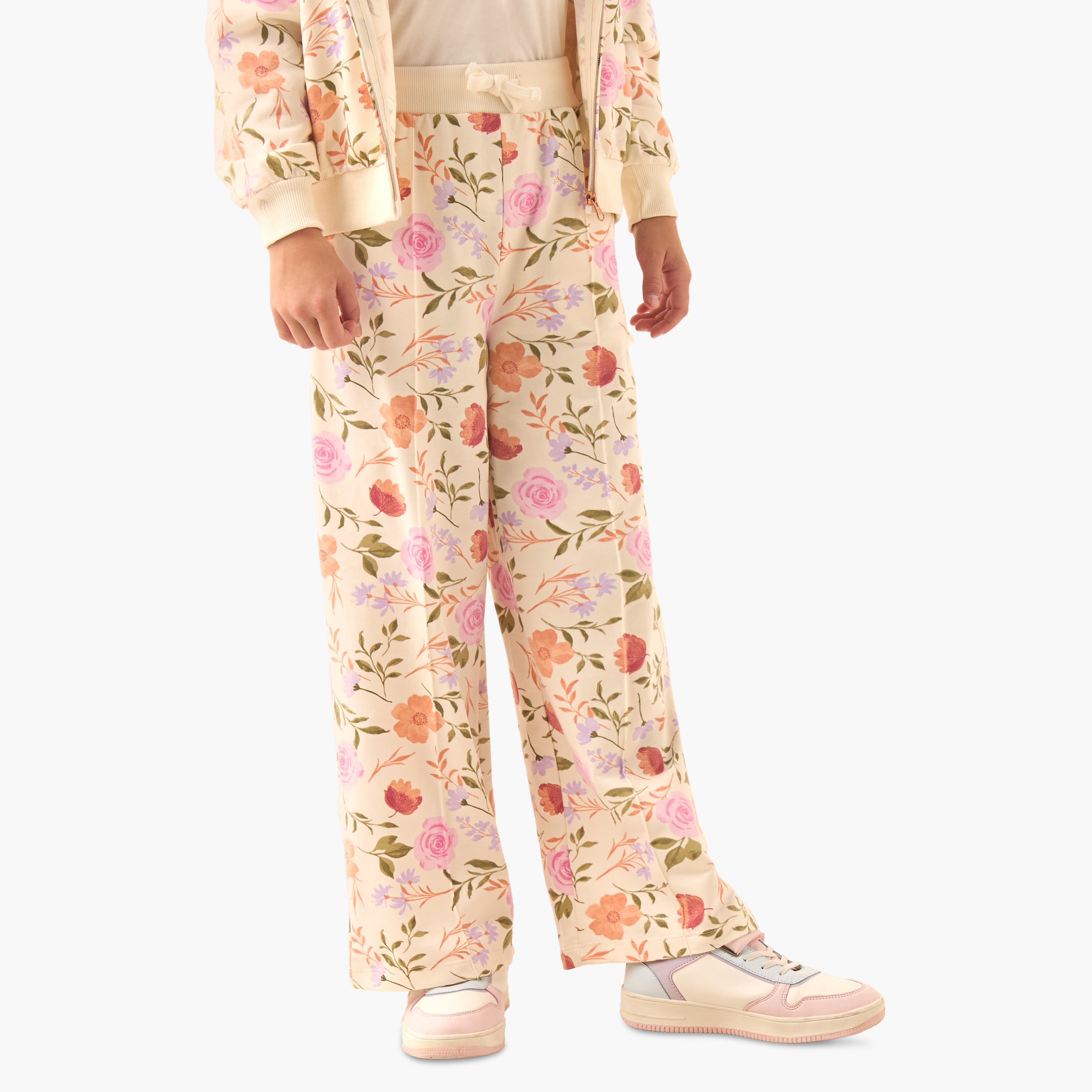 Juniors Girls Sweatshirt and Pants Set with Floral Print - Cotton - Long Sleeves - Hood-girls-clothing-setsandcoords-image-3
