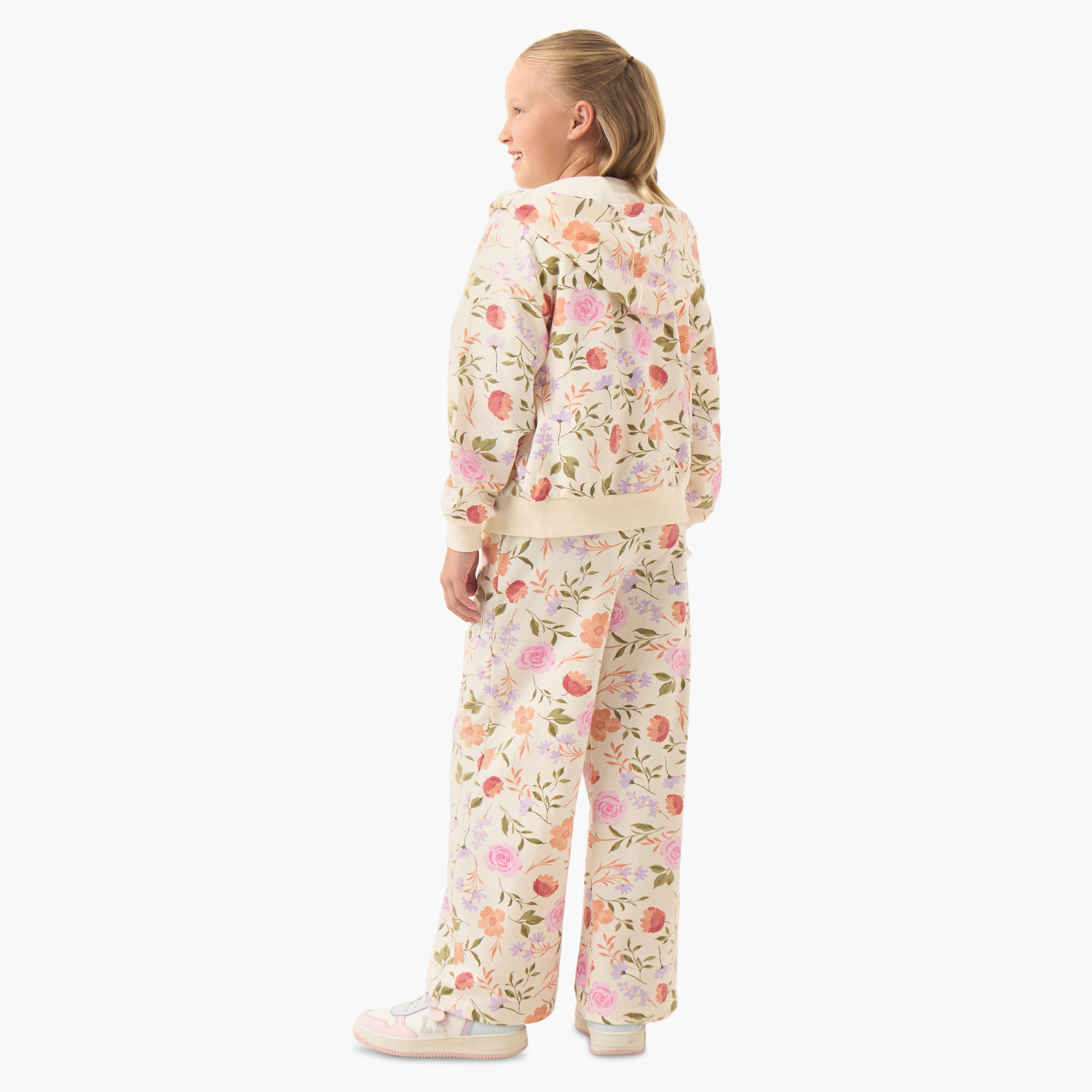 Juniors Girls Sweatshirt and Pants Set with Floral Print - Cotton - Long Sleeves - Hood-girls-clothing-setsandcoords-image-4