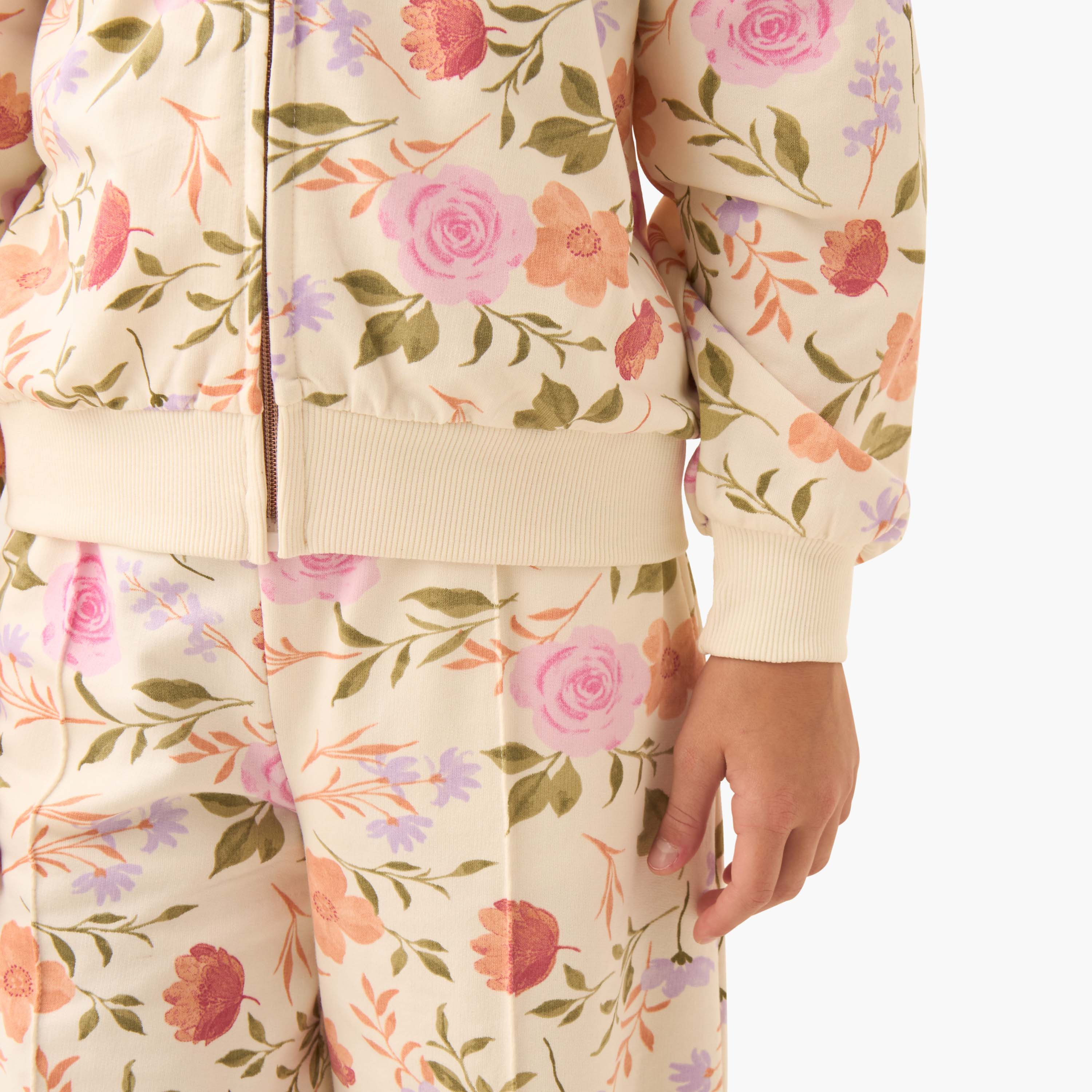 Juniors Girls Sweatshirt and Pants Set with Floral Print - Cotton - Long Sleeves - Hood-girls-clothing-setsandcoords-image-6