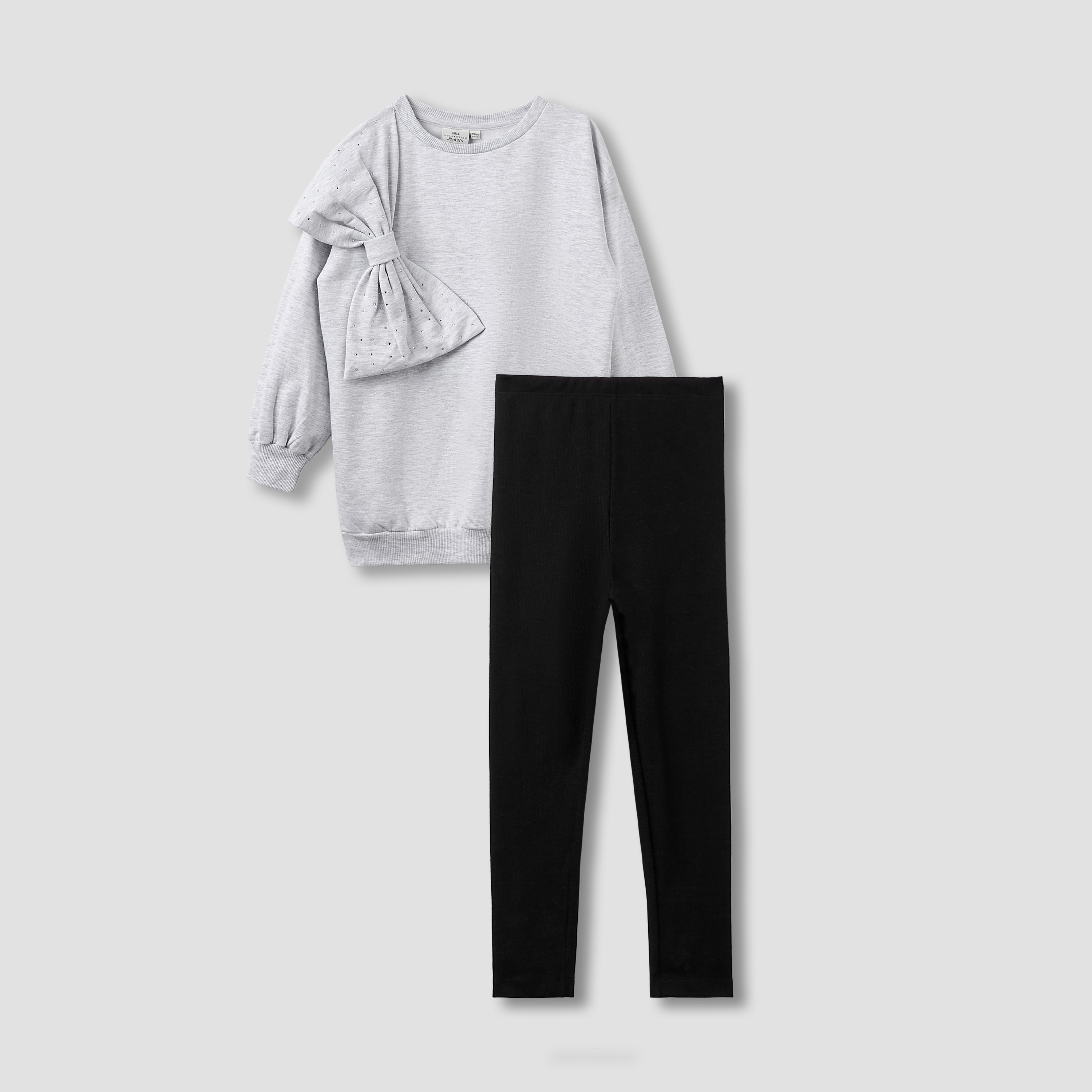 Juniors Girls Sweatshirt and Leggings Set with Bow Accent - Cotton - Long Sleeves - Crew Neck-girls-clothing-setsandcoords-image-1