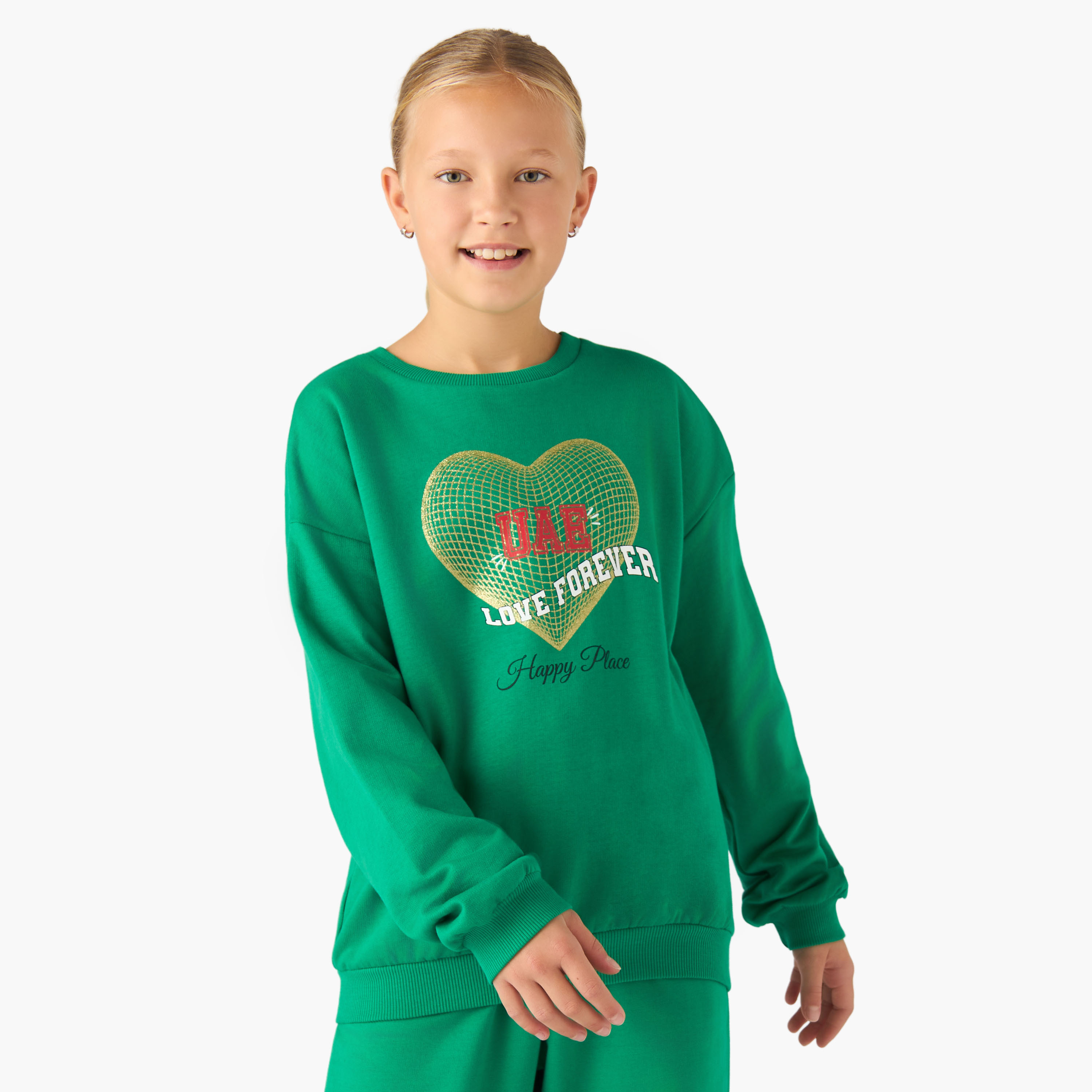 سويت شيرت قطن بياقة ضيقة وأكمام طويلة وطبعات للبنات من جونيورز-girls-clothing-sweatshirts-image-1
