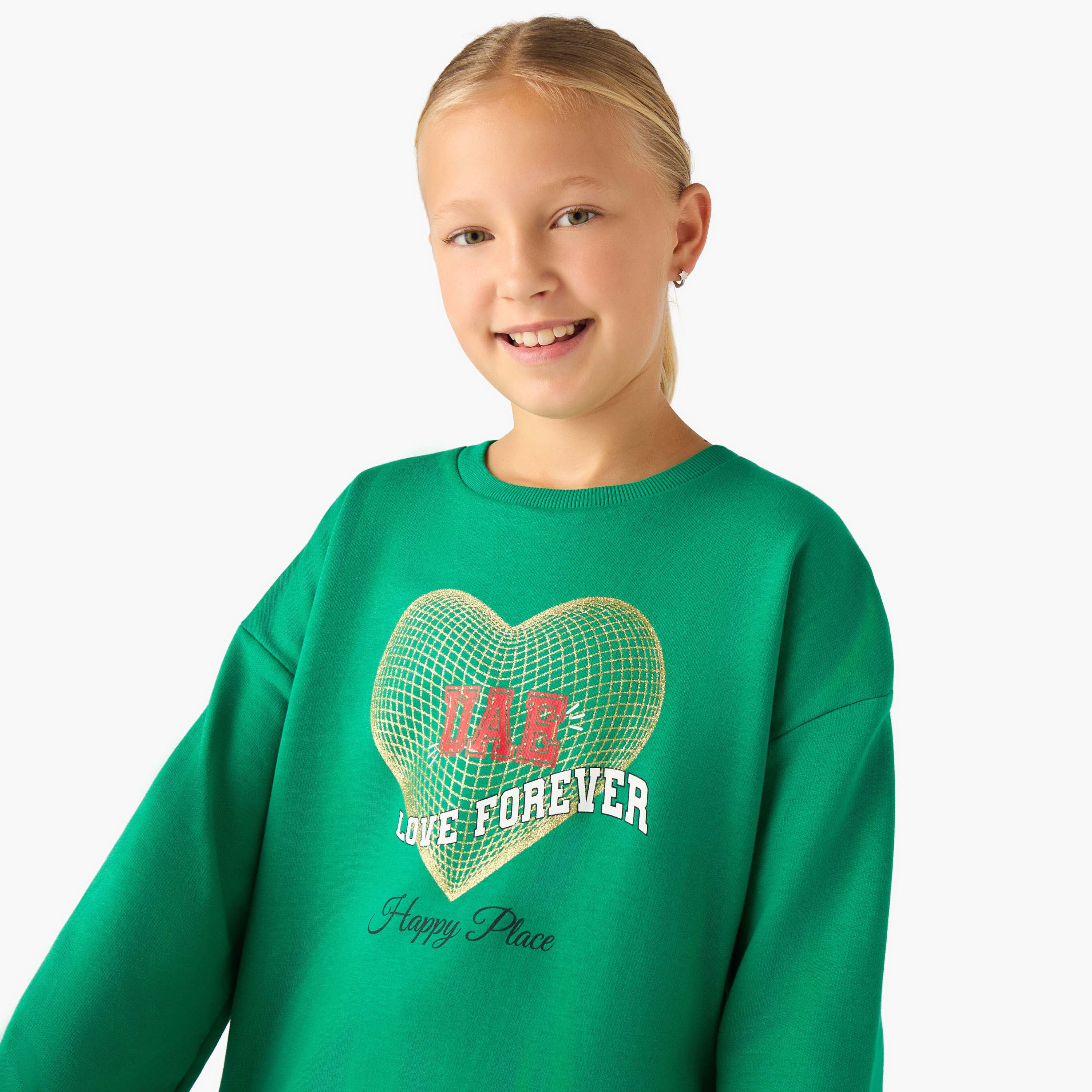 سويت شيرت قطن بياقة ضيقة وأكمام طويلة وطبعات للبنات من جونيورز-girls-clothing-sweatshirts-image-4