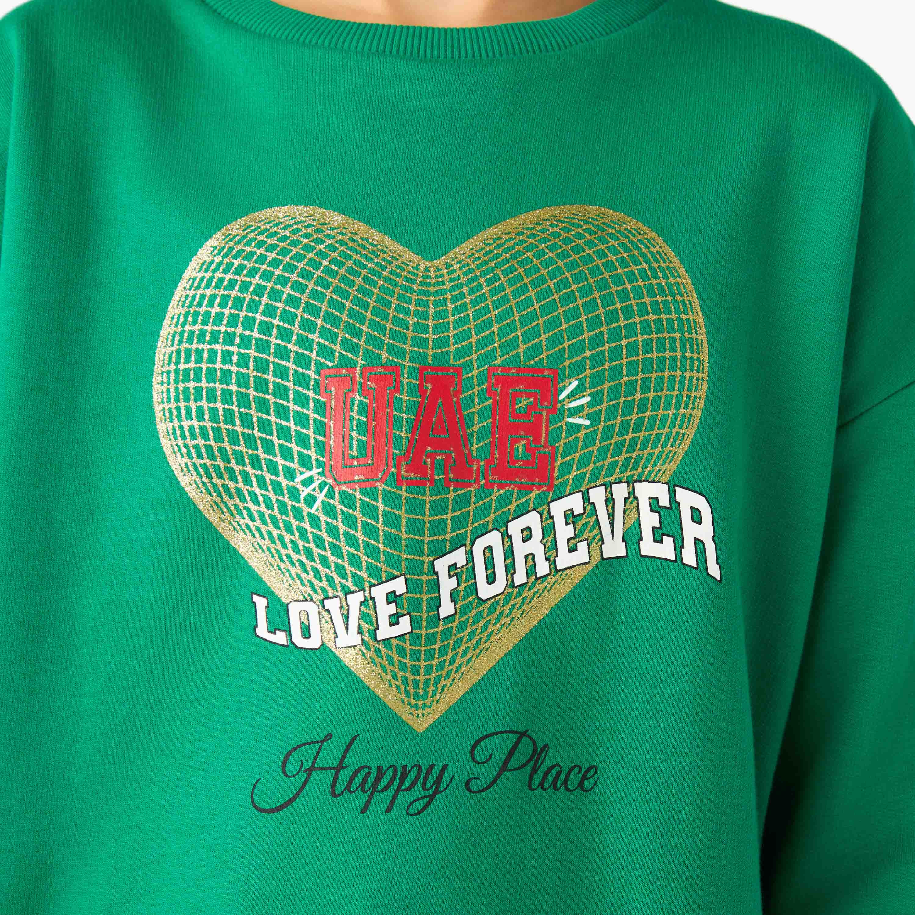 سويت شيرت قطن بياقة ضيقة وأكمام طويلة وطبعات للبنات من جونيورز-girls-clothing-sweatshirts-image-5