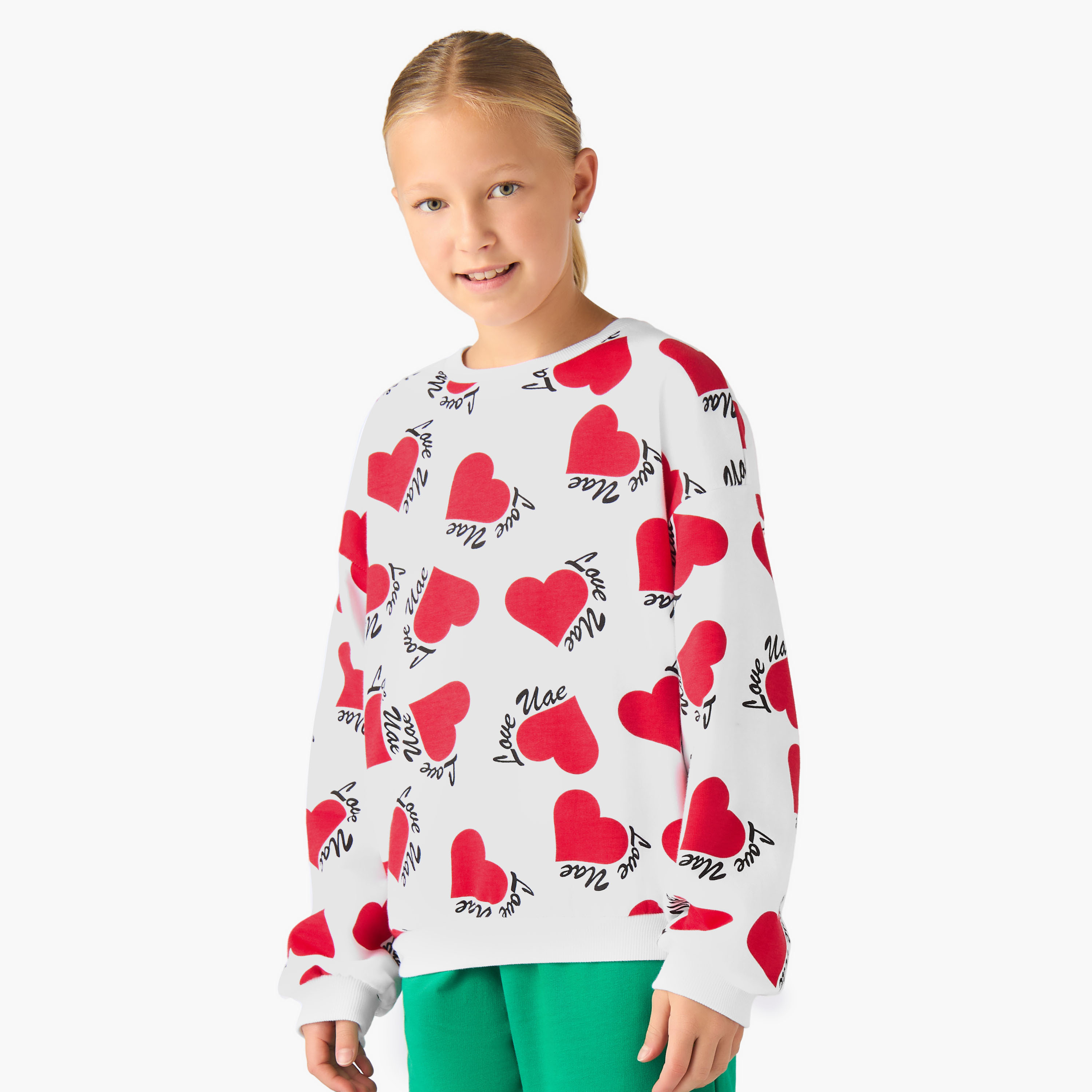 سويت شيرت قطن بياقة ضيقة وأكمام طويلة وطبعات للبنات من جونيورز-girls-clothing-sweatshirts-image-1