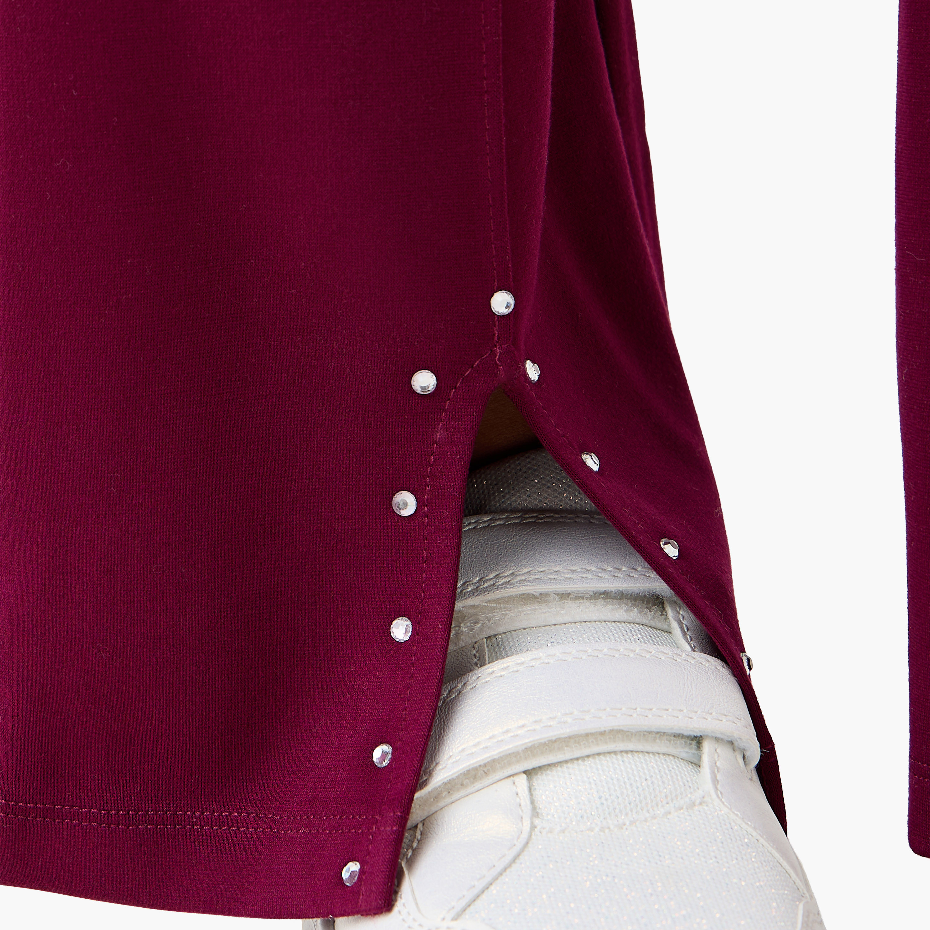 بنطلون واسع للبنات مزين بتفاصيل لامعة من القطن مع خصر مطاطي من جونيورز-girls-clothing-bottoms-trousers-image-1