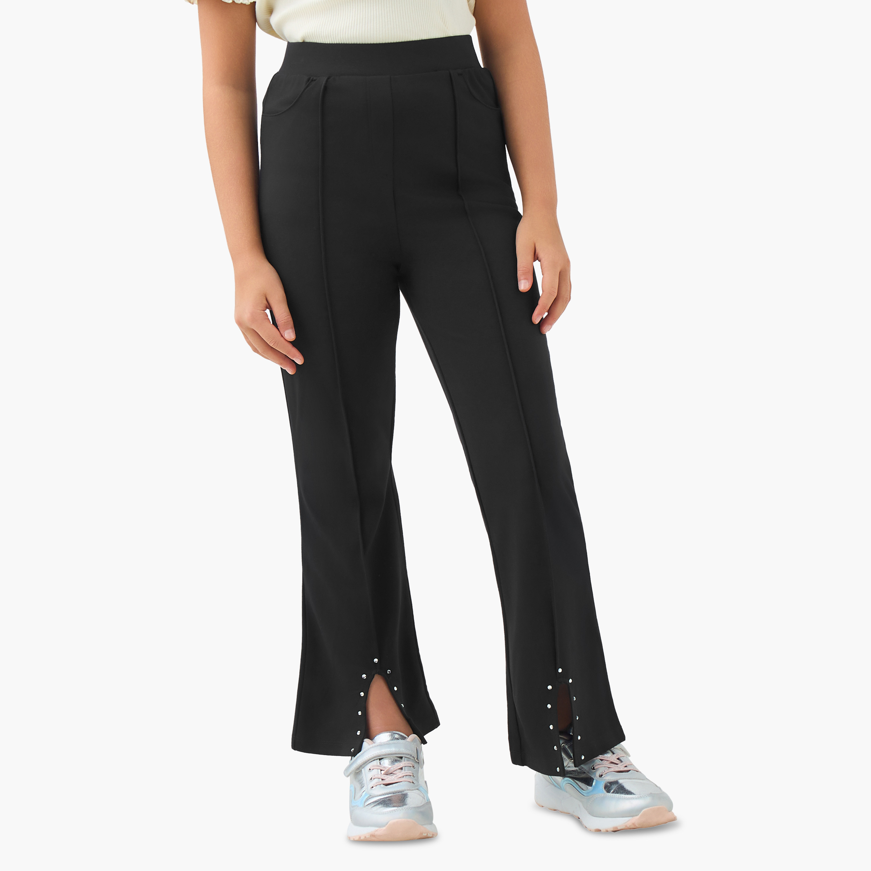 Juniors Girls Trousers with Slit Detail - Cotton-girls-clothing-bottoms-trousers-image-1