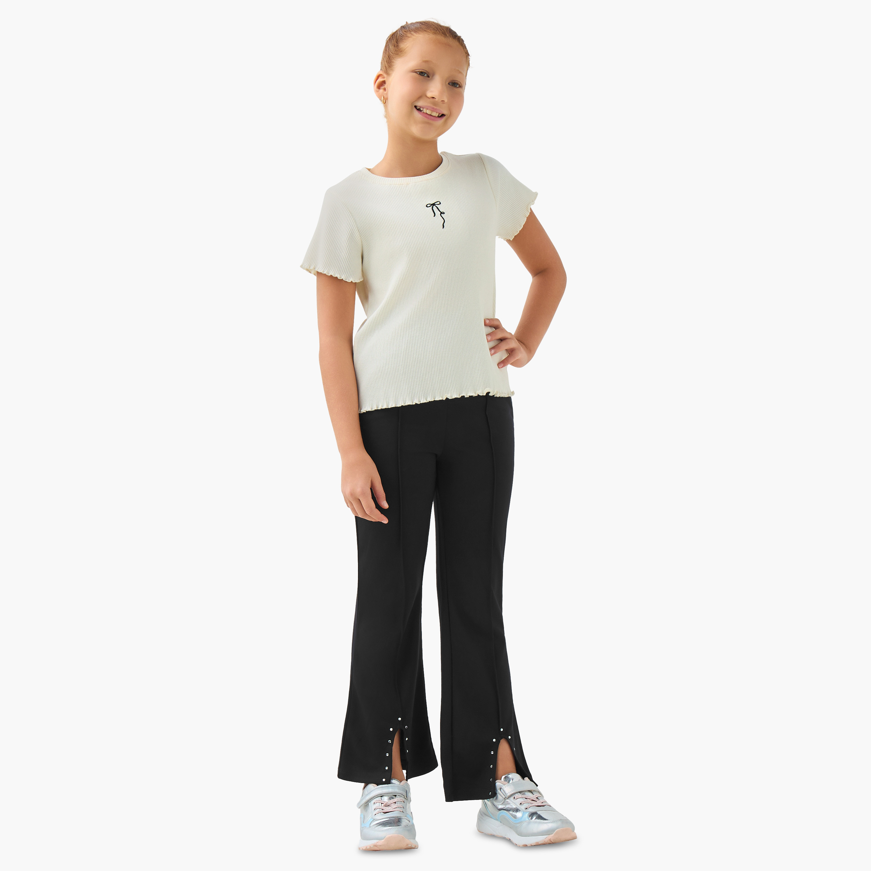 Juniors Girls Trousers with Slit Detail - Cotton-girls-clothing-bottoms-trousers-image-2
