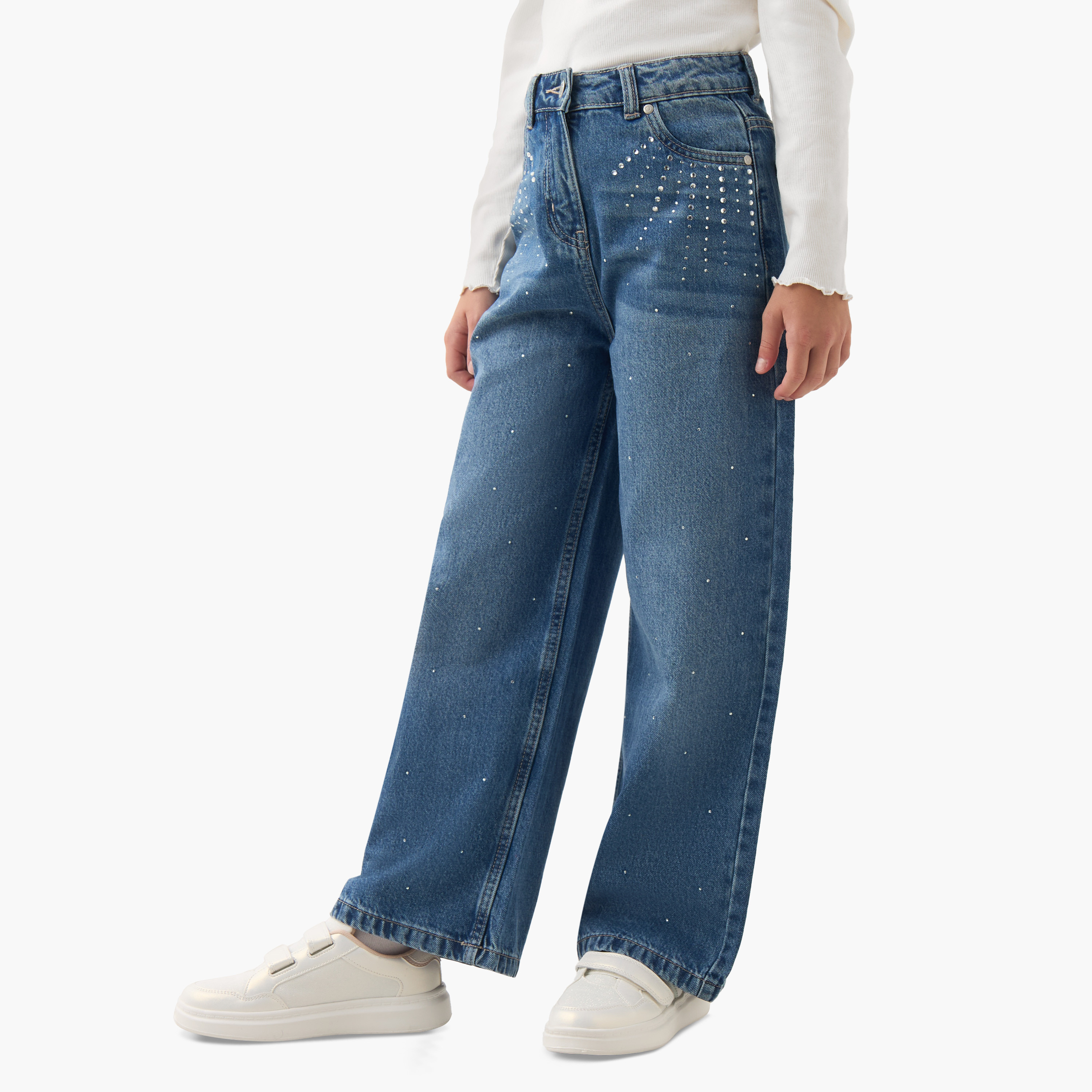 Juniors Girls Jeans with Embellishments - Cotton - Buttoned Waist - Regular-girls-clothing-bottoms-jeansandjeggings-image-1