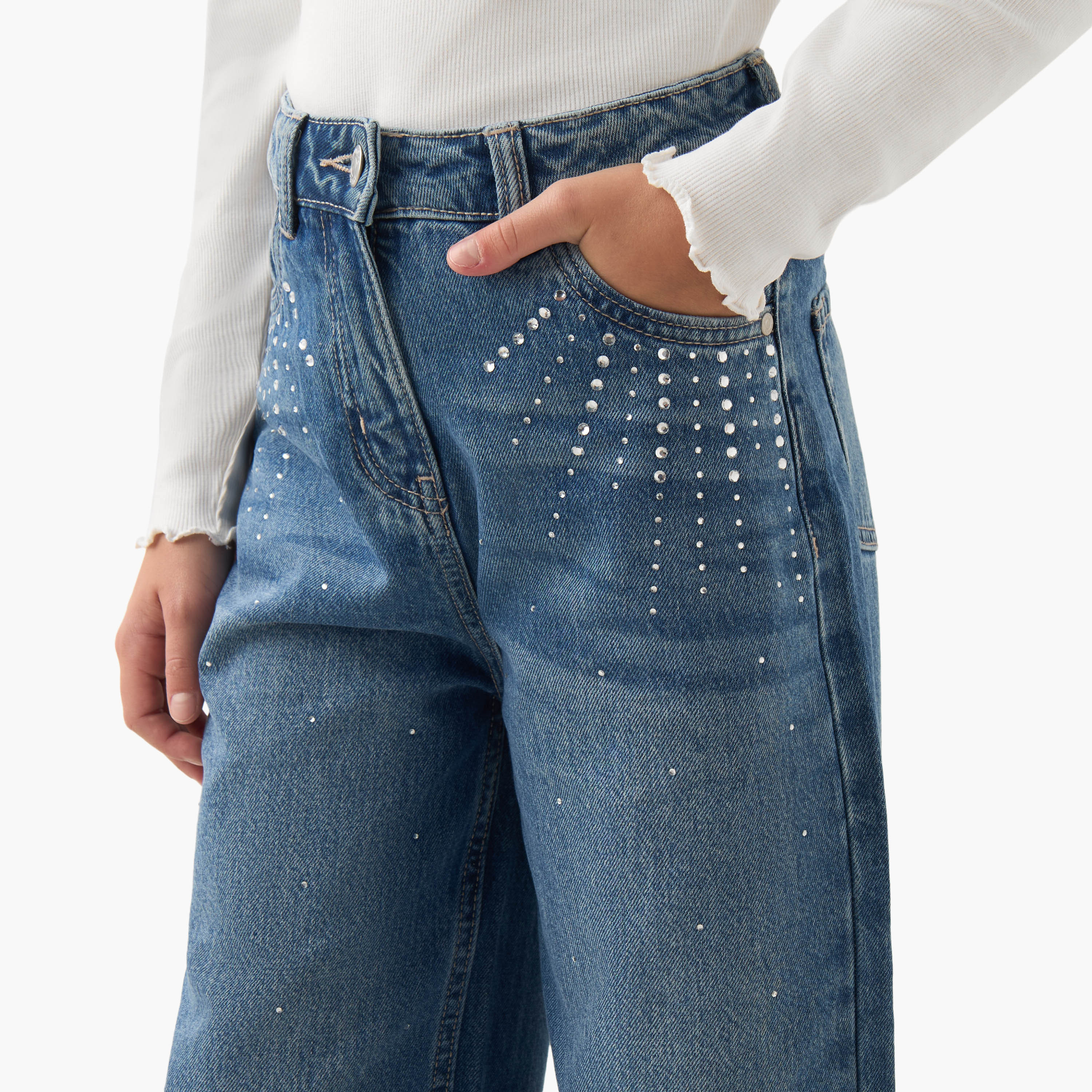 Juniors Girls Jeans with Embellishments - Cotton - Buttoned Waist - Regular-girls-clothing-bottoms-jeansandjeggings-image-4
