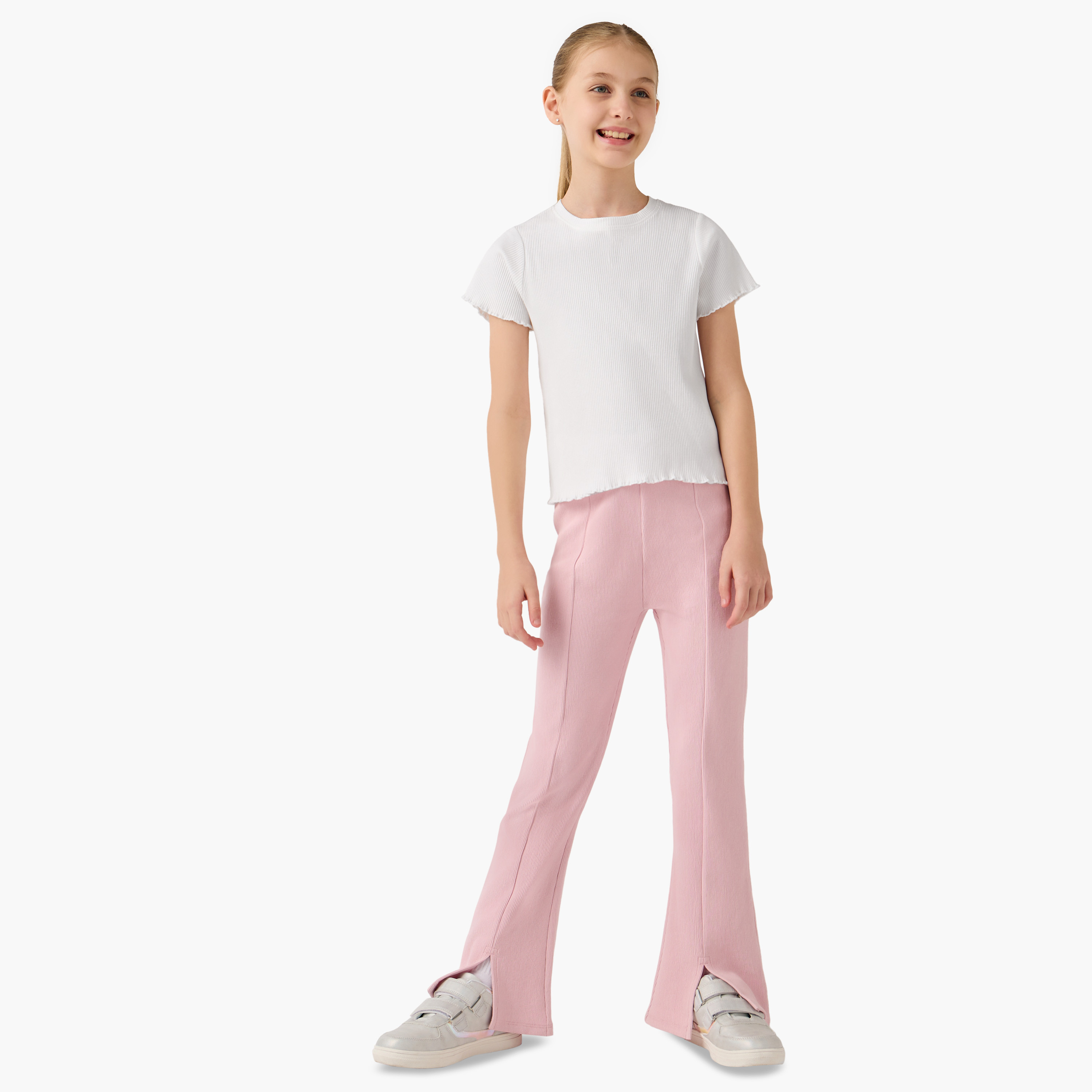 بنطلون رياضي مضلع واسع من جونيورز-girls-clothing-bottoms-leggings-image-4