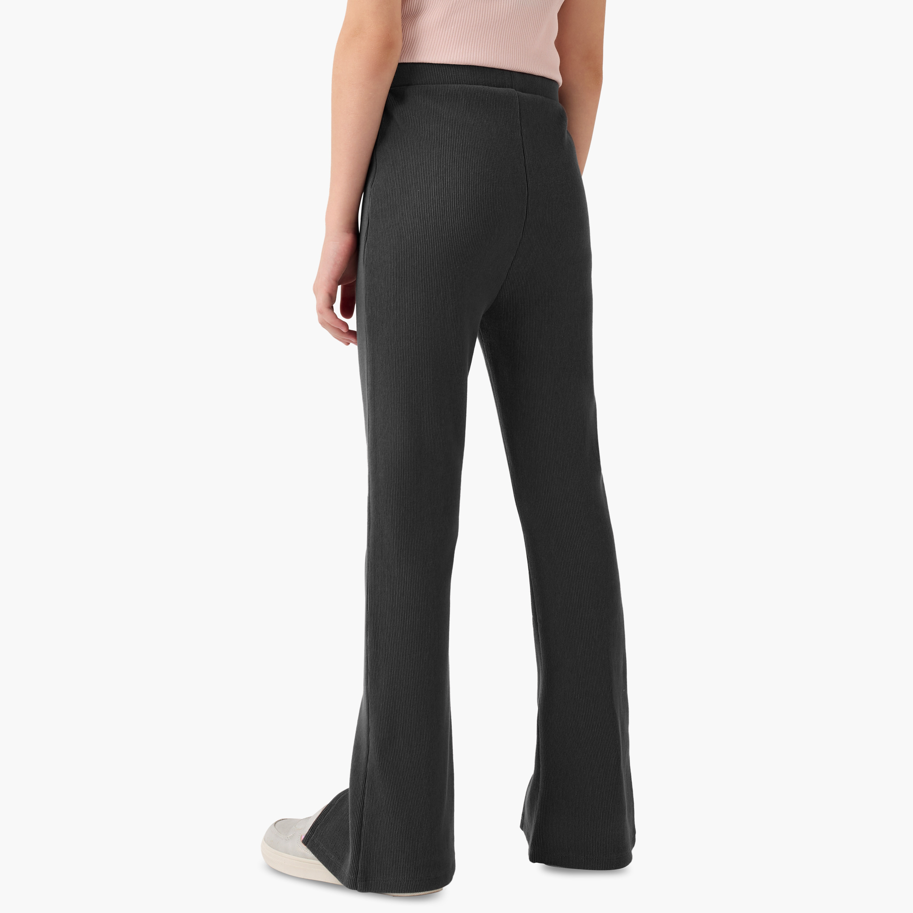 Juniors Ribbed Flared Leggings with Slit Detail-girls-clothing-bottoms-leggings-image-3