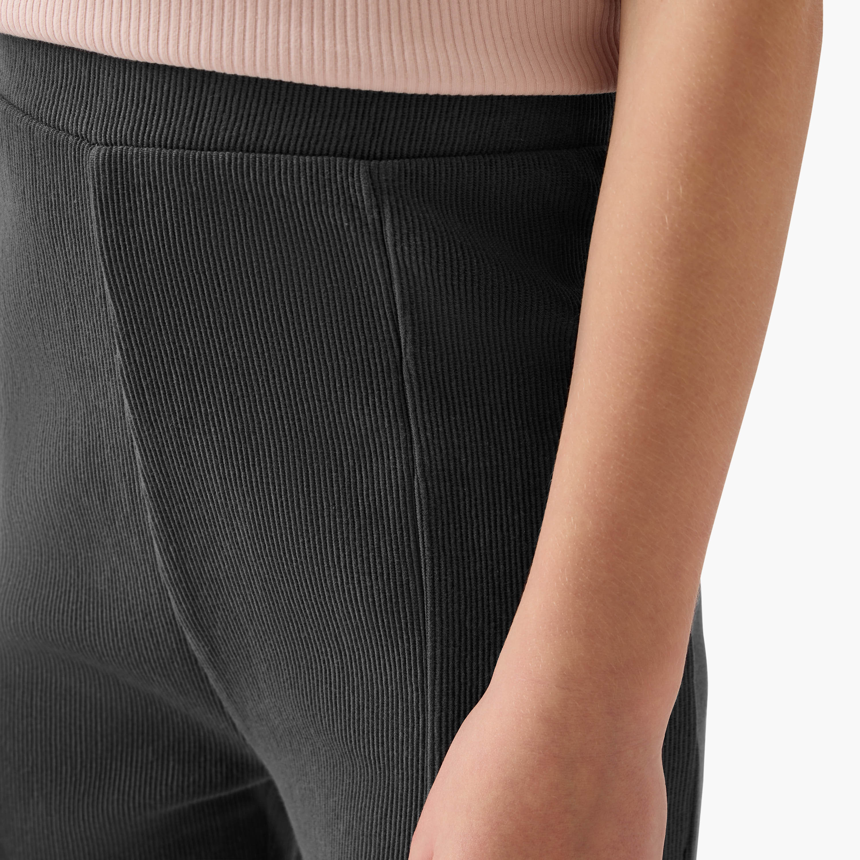 Juniors Ribbed Flared Leggings with Slit Detail-girls-clothing-bottoms-leggings-image-4