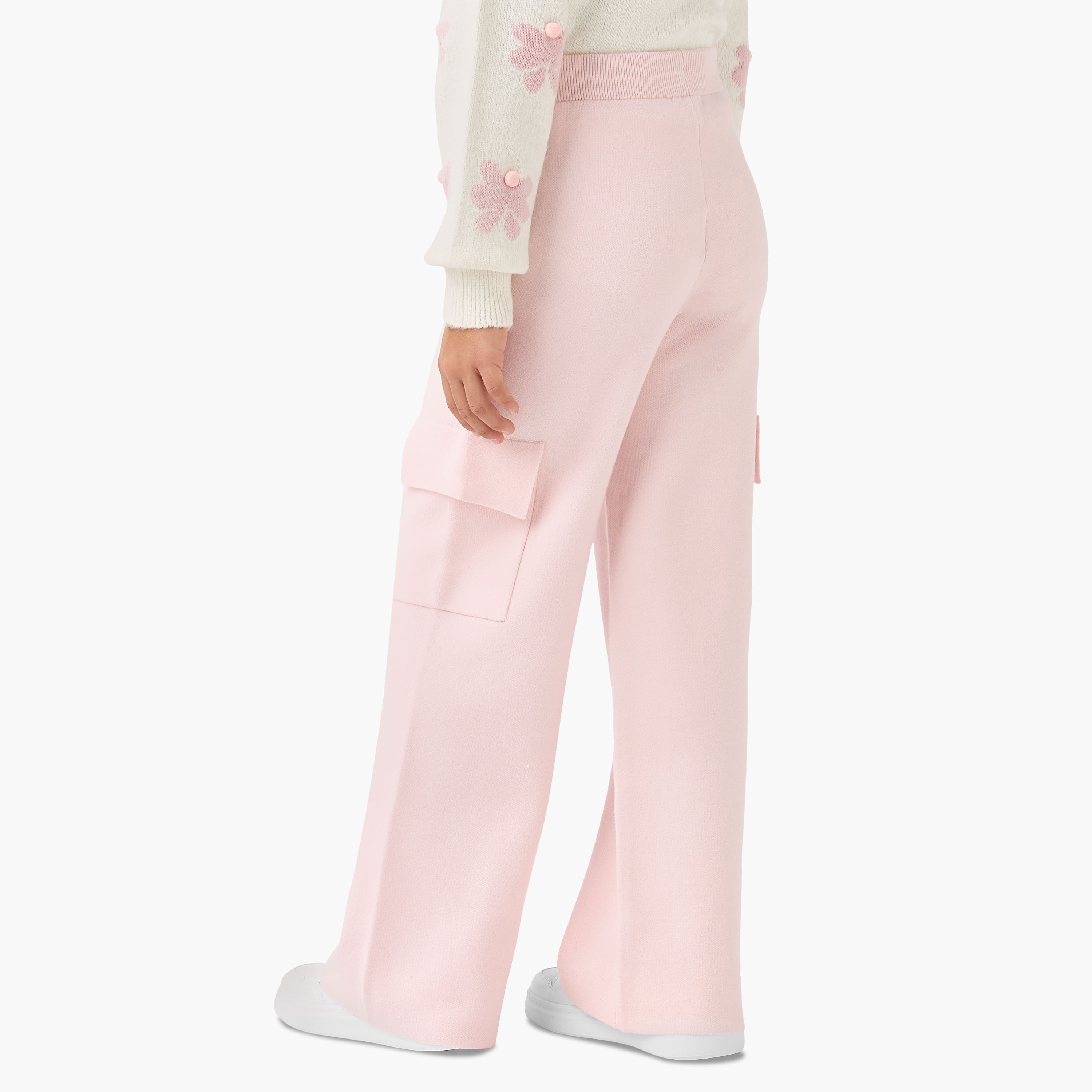 بنطلون كارجو سادة بخصر مطاطي وجيوب من جونيورز-girls-clothing-bottoms-trousers-image-3