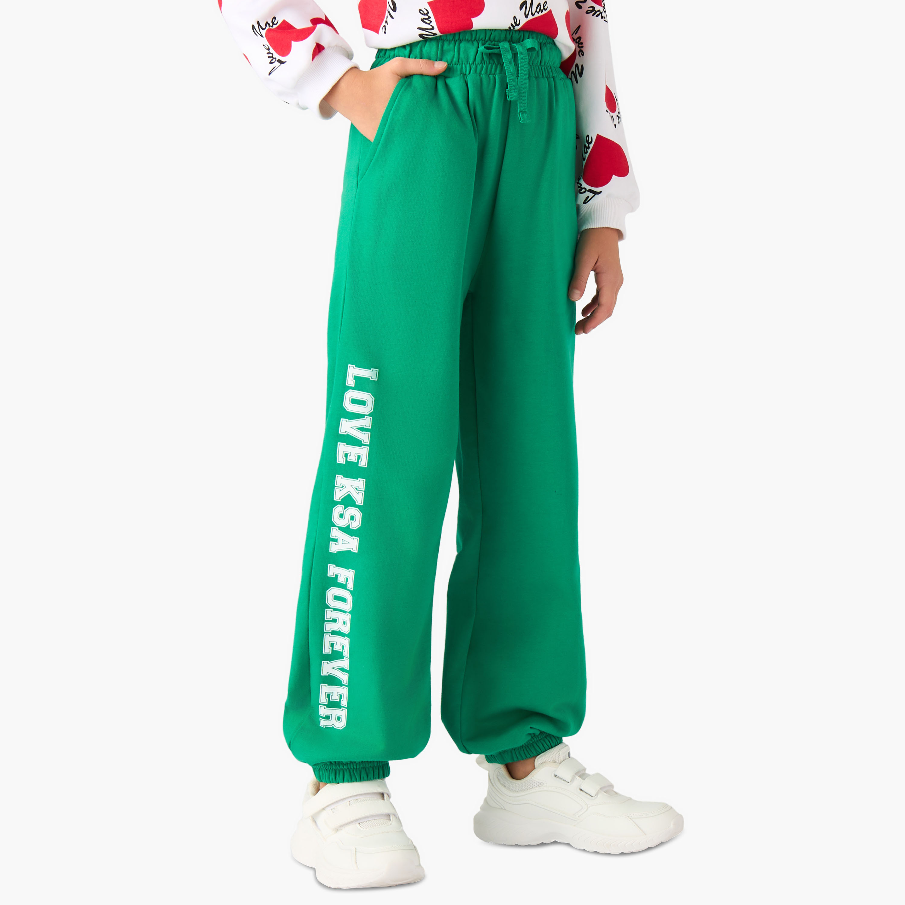 بنطلون رياضي بطبعات اليوم الوطني السعودي للبنات من جونيورز - قطن - خصر برباط-girls-clothing-bottoms-joggersandtrackpants-image-1