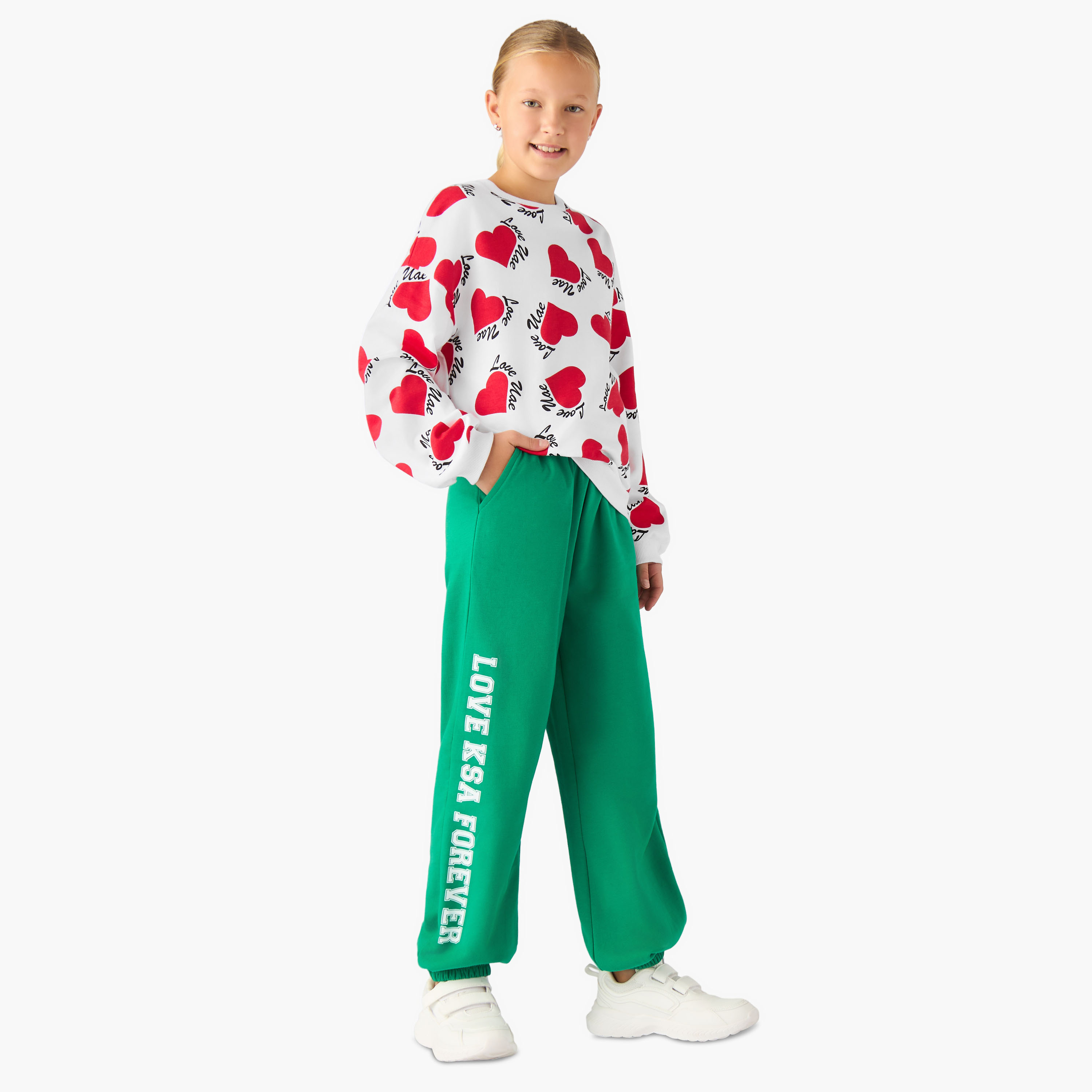 Juniors Girls Joggers with KSA National Day Print - Cotton - Drawstring Waist-girls-clothing-bottoms-joggersandtrackpants-image-2