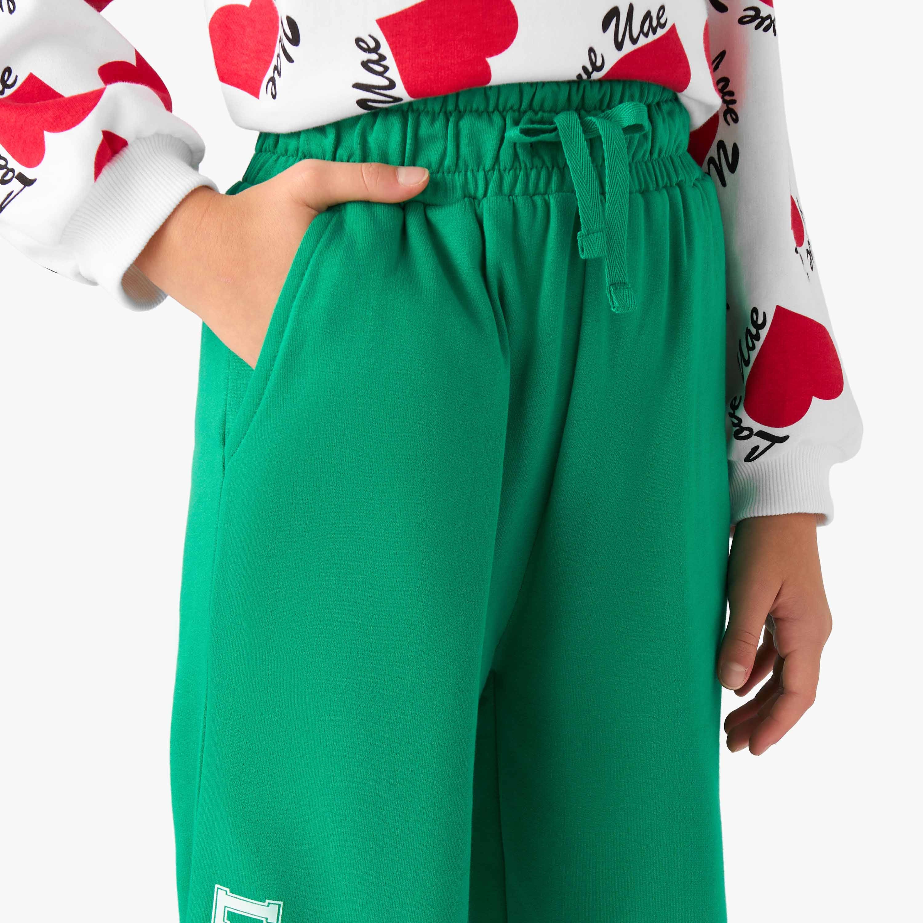 بنطلون رياضي بطبعات اليوم الوطني السعودي للبنات من جونيورز - قطن - خصر برباط-girls-clothing-bottoms-joggersandtrackpants-image-4