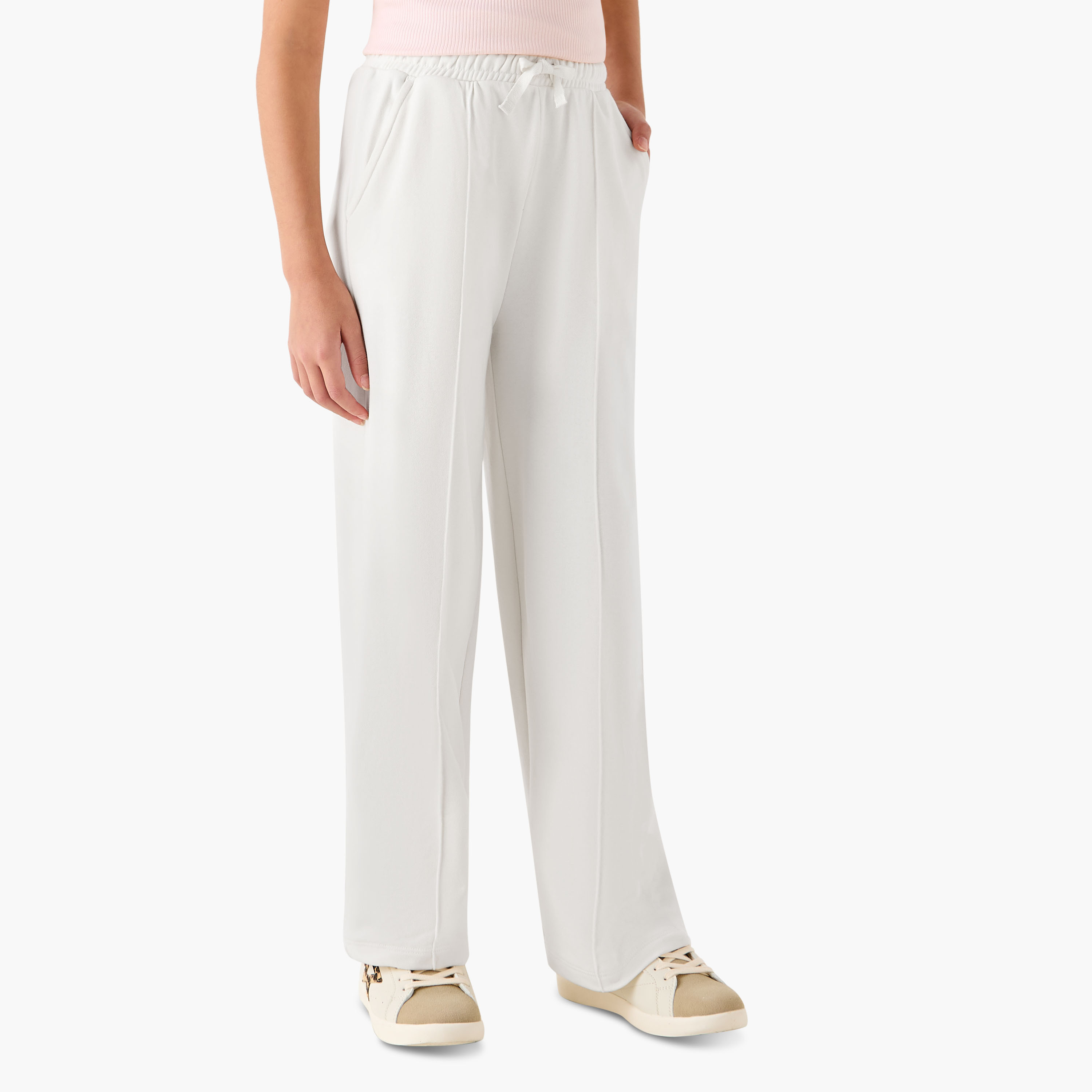 Juniors Solid Track Pants with Drawstring Closure and Pockets-girls-clothing-bottoms-joggersandtrackpants-image-1