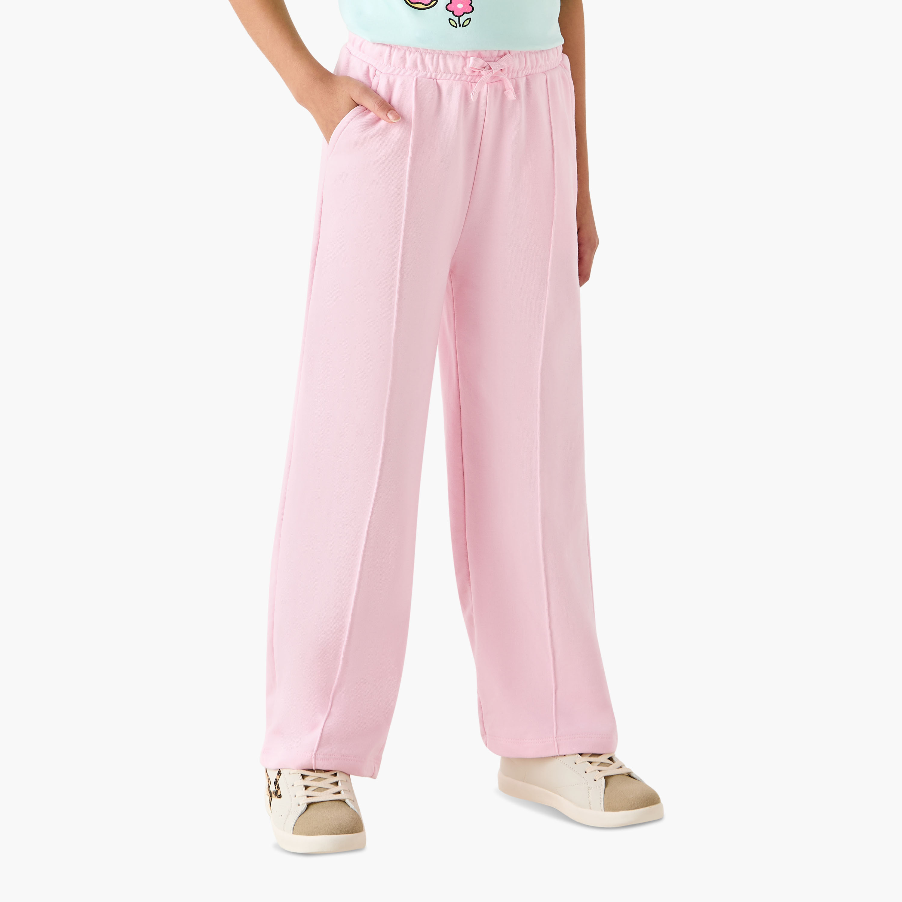 Juniors Solid Track Pants with Drawstring Closure and Pockets-girls-clothing-bottoms-joggersandtrackpants-image-1