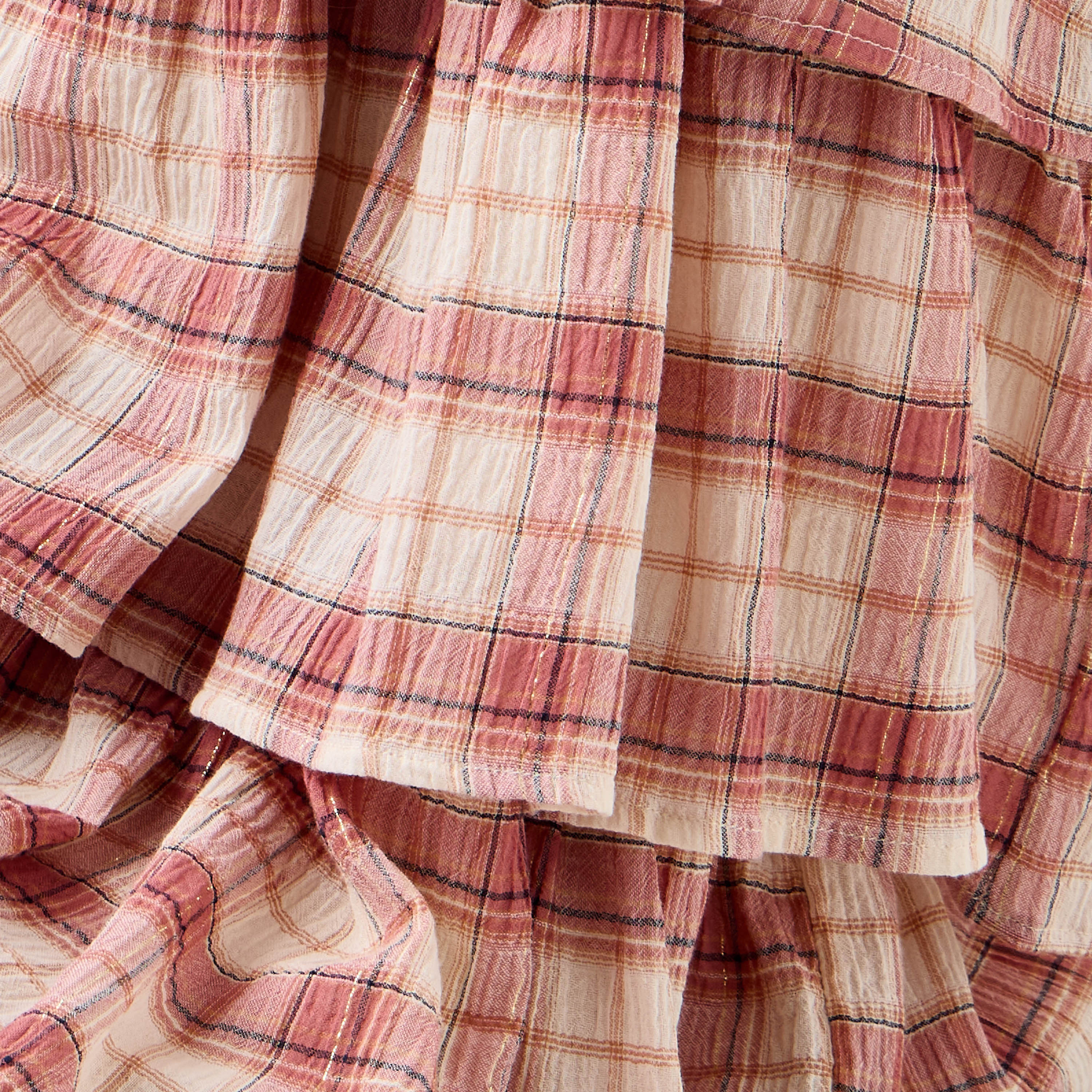 Juniors Checked Tiered Dress with Square Neck and Short Sleeves-girls-clothing-dressesandjumpsuits-image-5