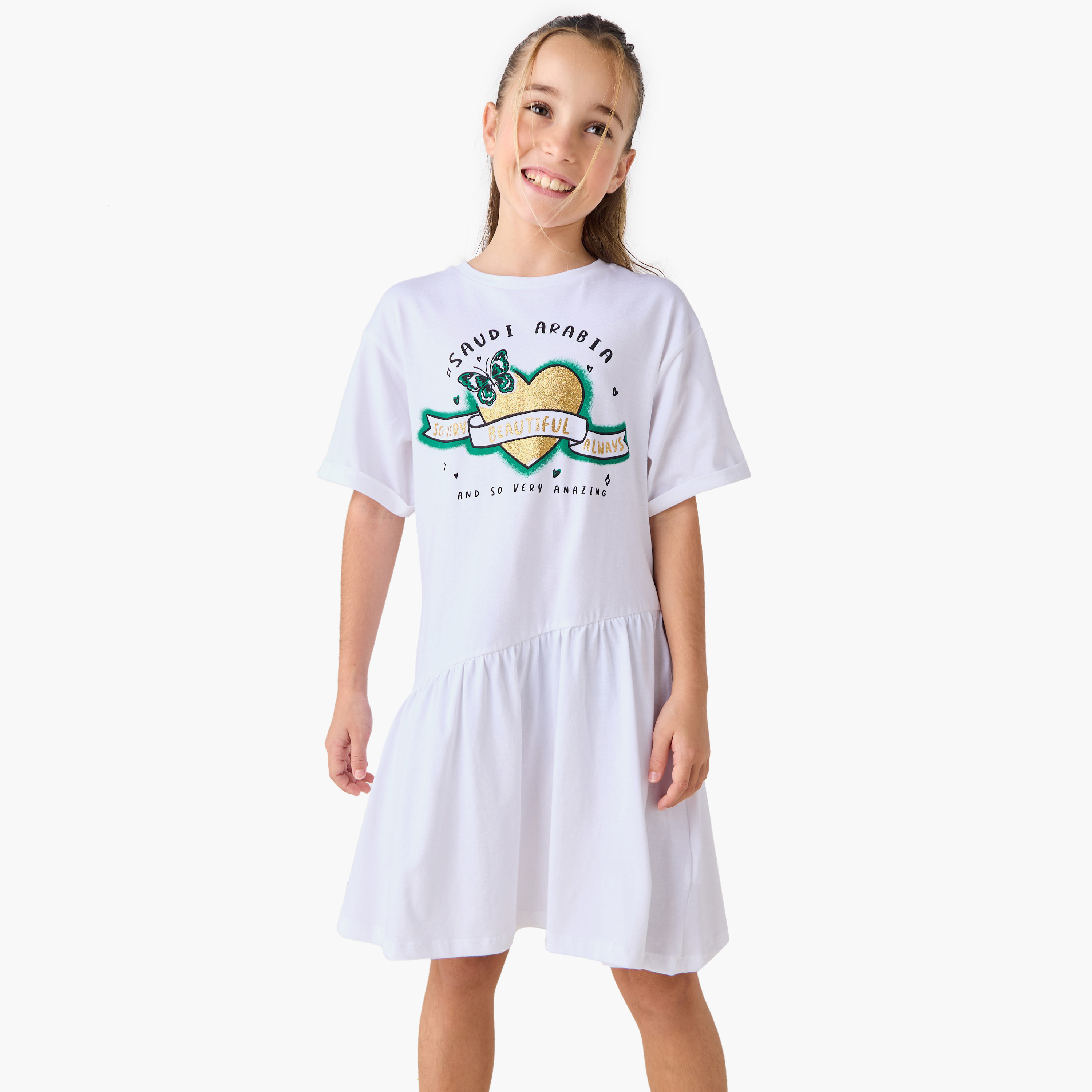 فستان بقصة إيه لاين وياقة مستديرة بطبعات اليوم الوطني السعودي من جونيورز-girls-clothing-dressesandjumpsuits-image-2