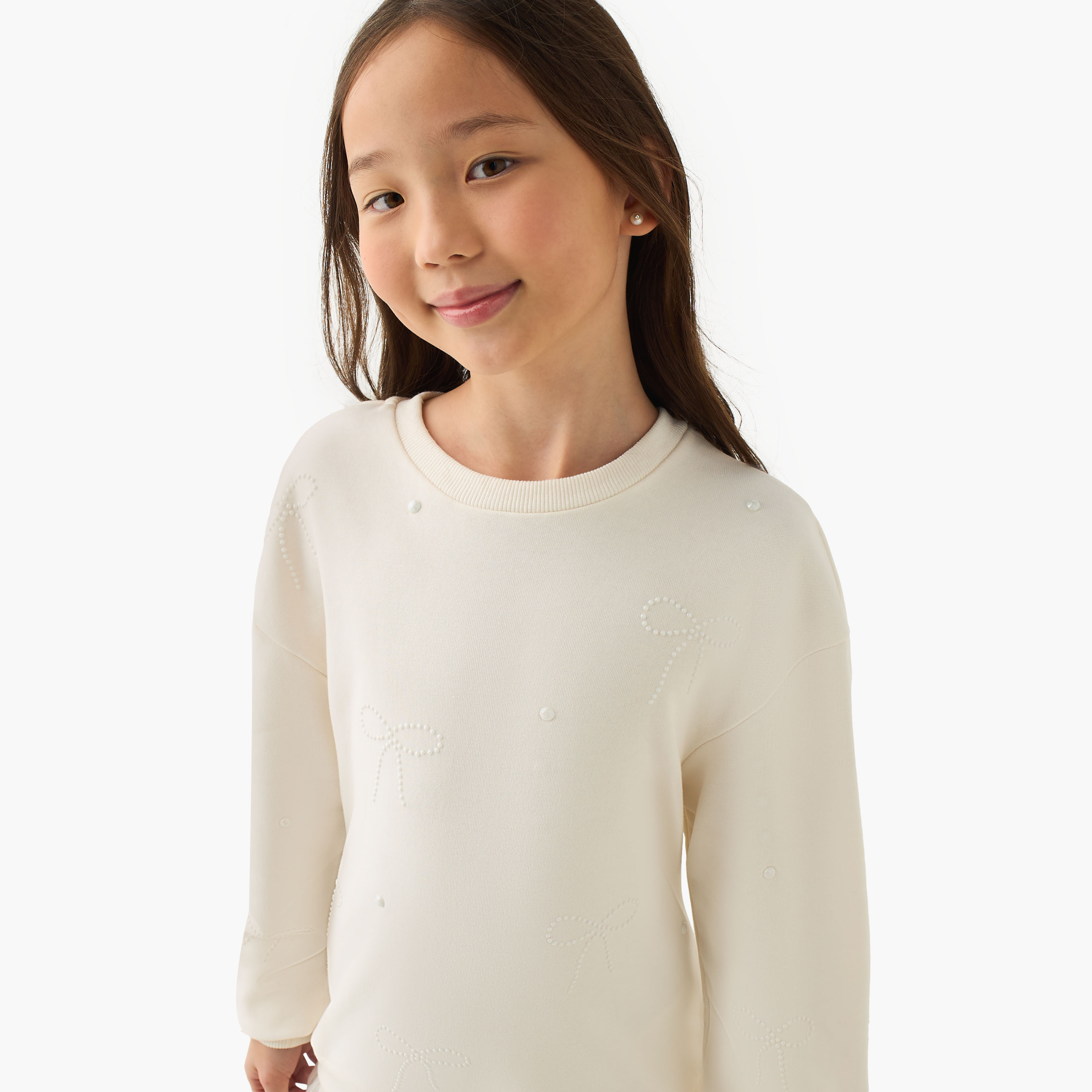 فستان رياضي بطول الركبة وياقة مستديرة وأكمام طويلة وأكتاف منسدلة من جونيورز-girls-clothing-dressesandjumpsuits-image-2