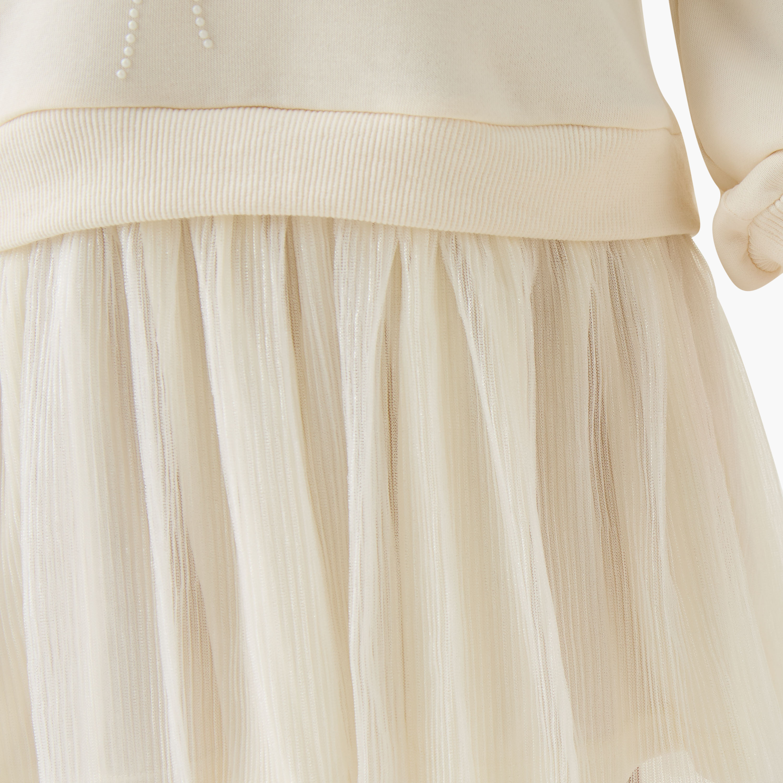 فستان رياضي بطول الركبة وياقة مستديرة وأكمام طويلة وأكتاف منسدلة من جونيورز-girls-clothing-dressesandjumpsuits-image-1