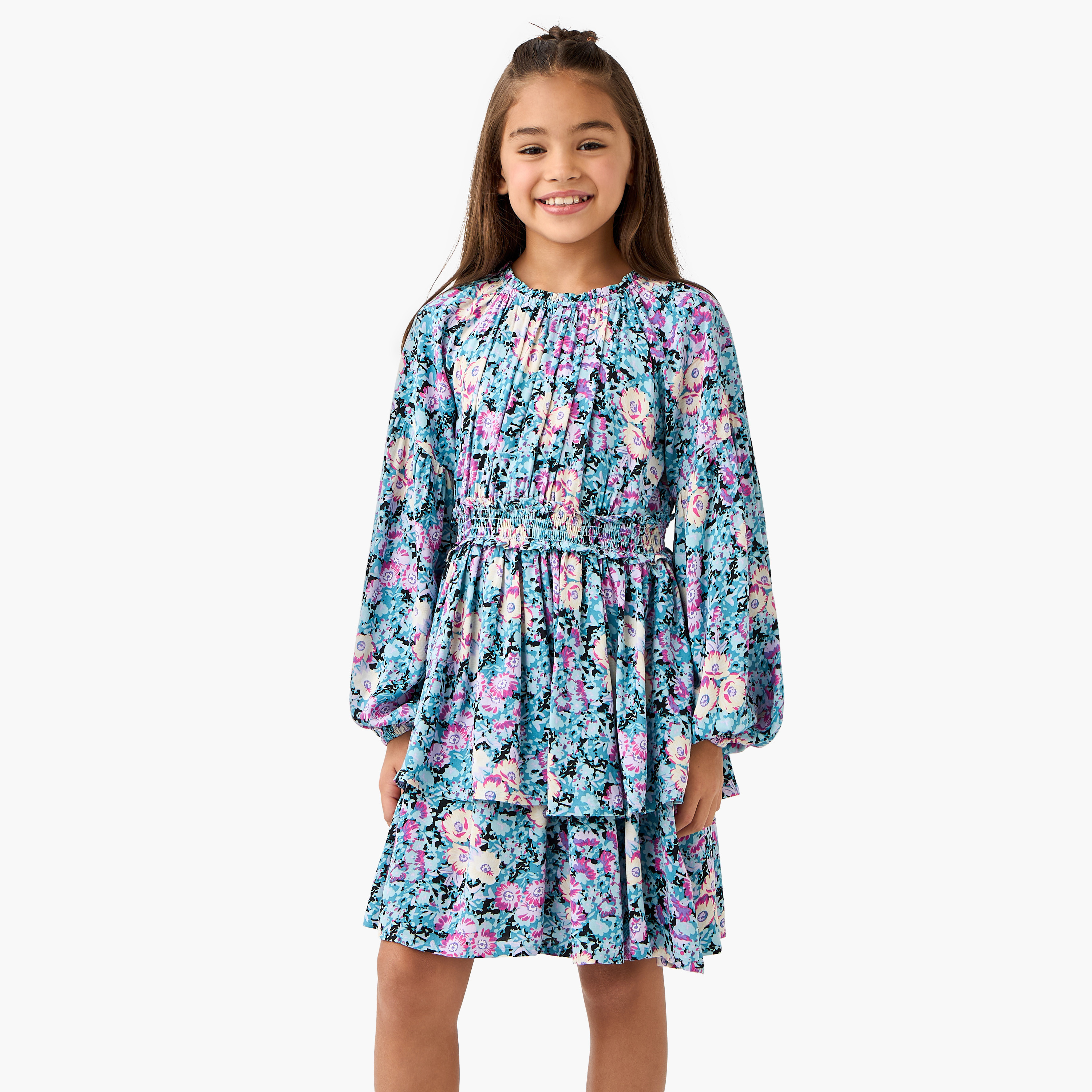 Juniors Floral Print Dress with Long Sleeves-girls-clothing-dressesandjumpsuits-image-1