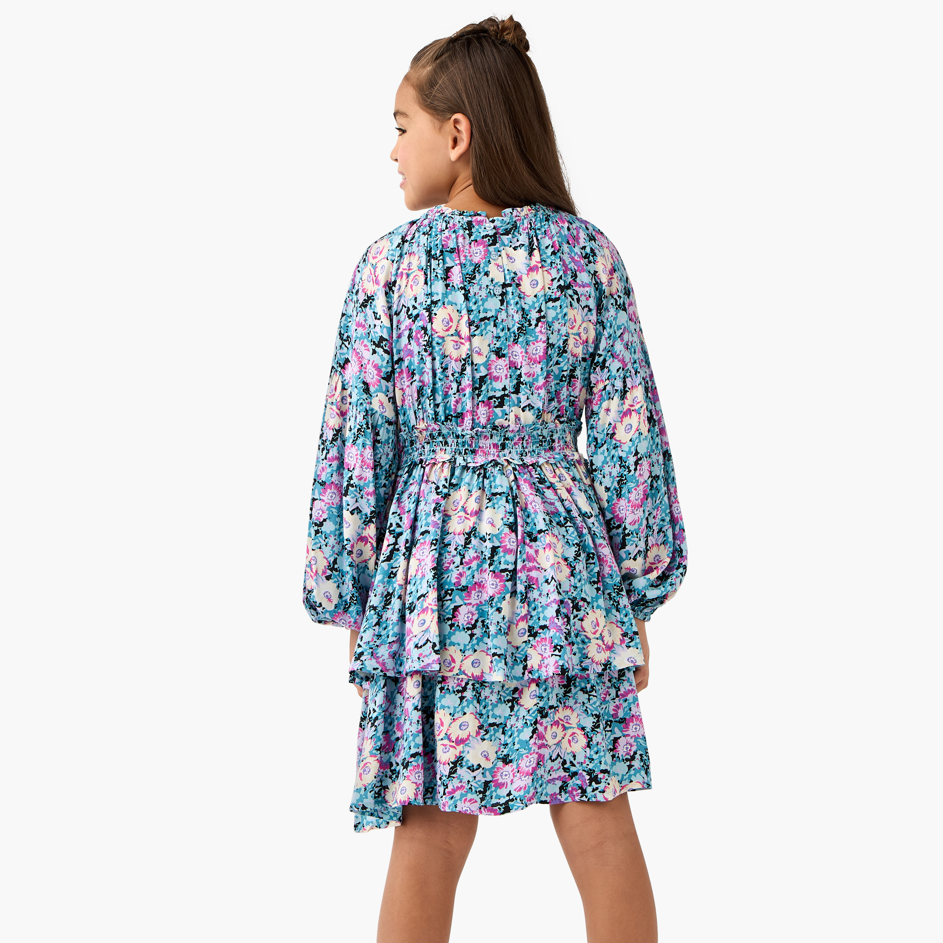 Juniors Floral Print Dress with Long Sleeves-girls-clothing-dressesandjumpsuits-image-3