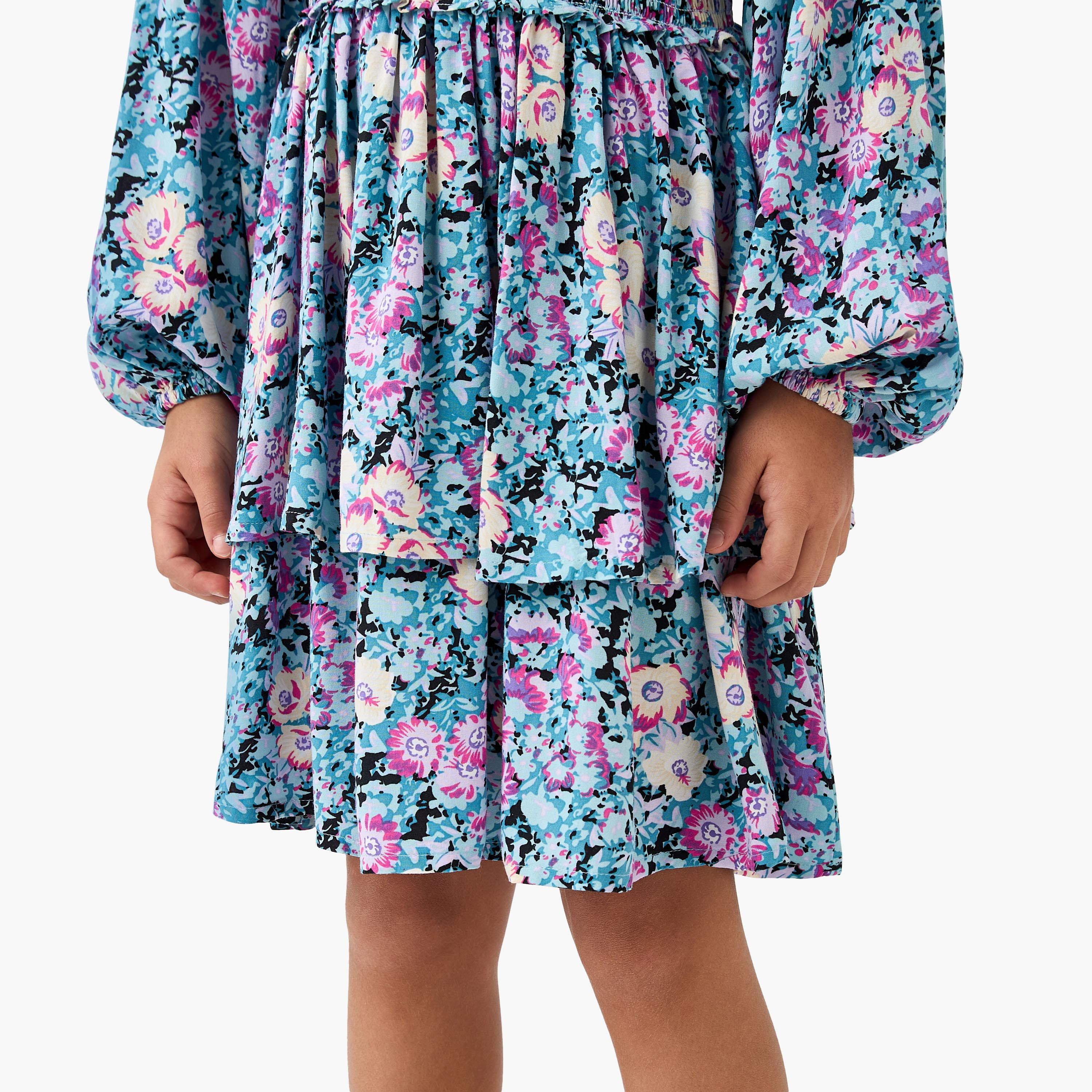 Juniors Floral Print Dress with Long Sleeves-girls-clothing-dressesandjumpsuits-image-5