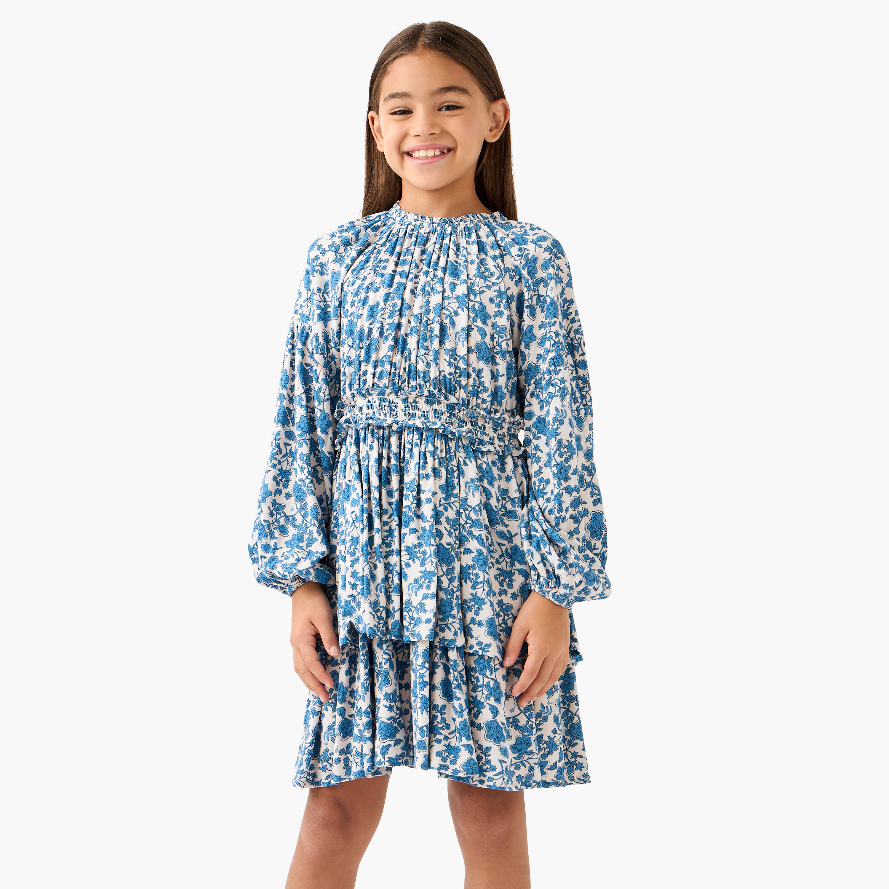 فستان بطبعات زهور بأكمام طويلة من جونيورز-girls-clothing-dressesandjumpsuits-image-1