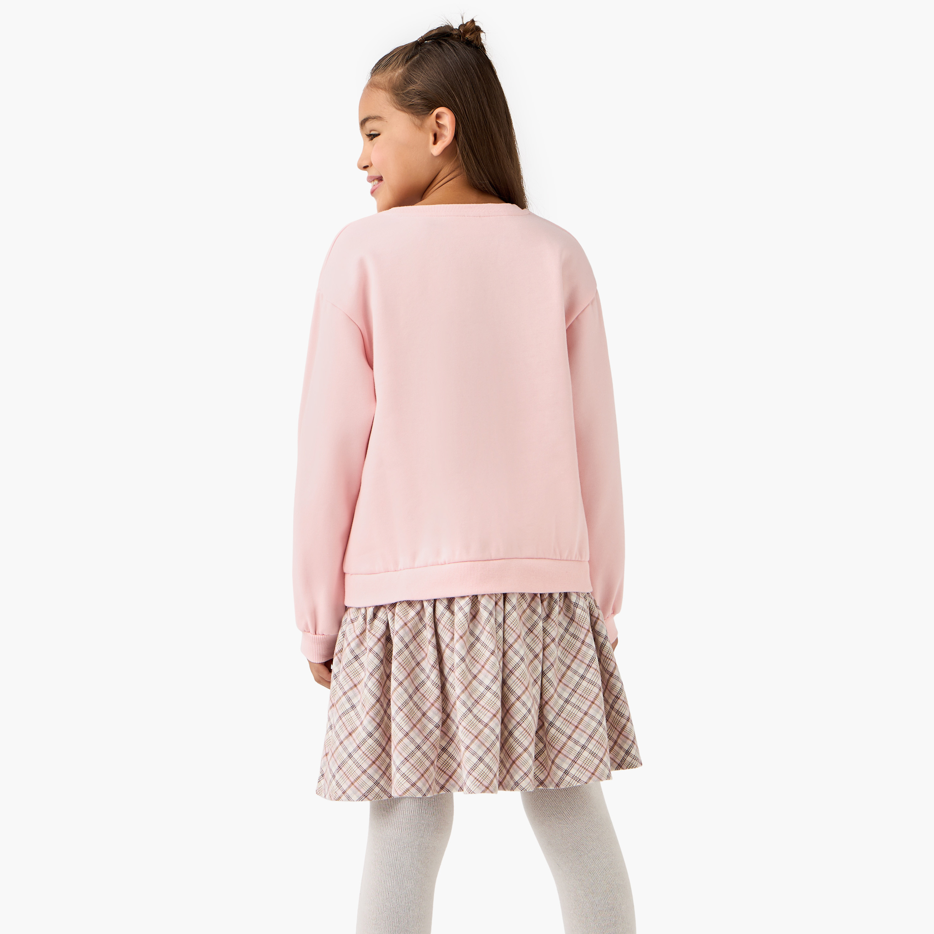 Juniors Round Neck Long Sleeves Knee Length Dress with Heart Applique-girls-clothing-winterwear-dresses-image-3