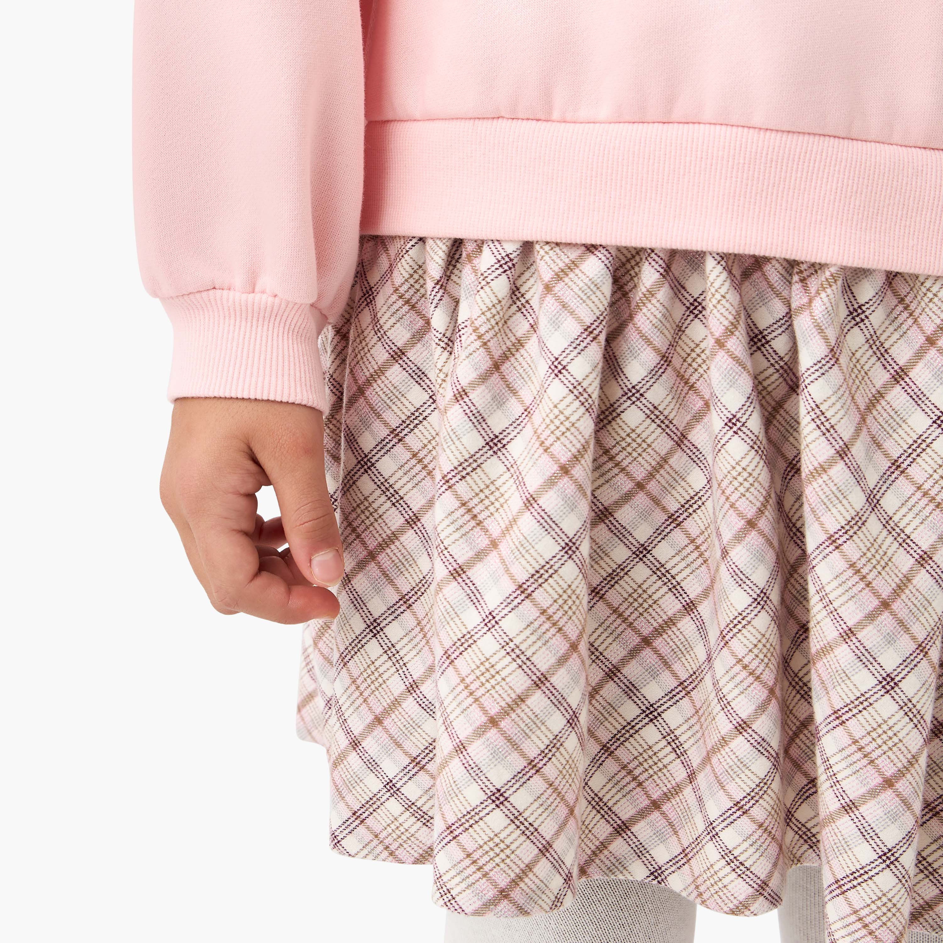 Juniors Round Neck Long Sleeves Knee Length Dress with Heart Applique-girls-clothing-winterwear-dresses-image-5