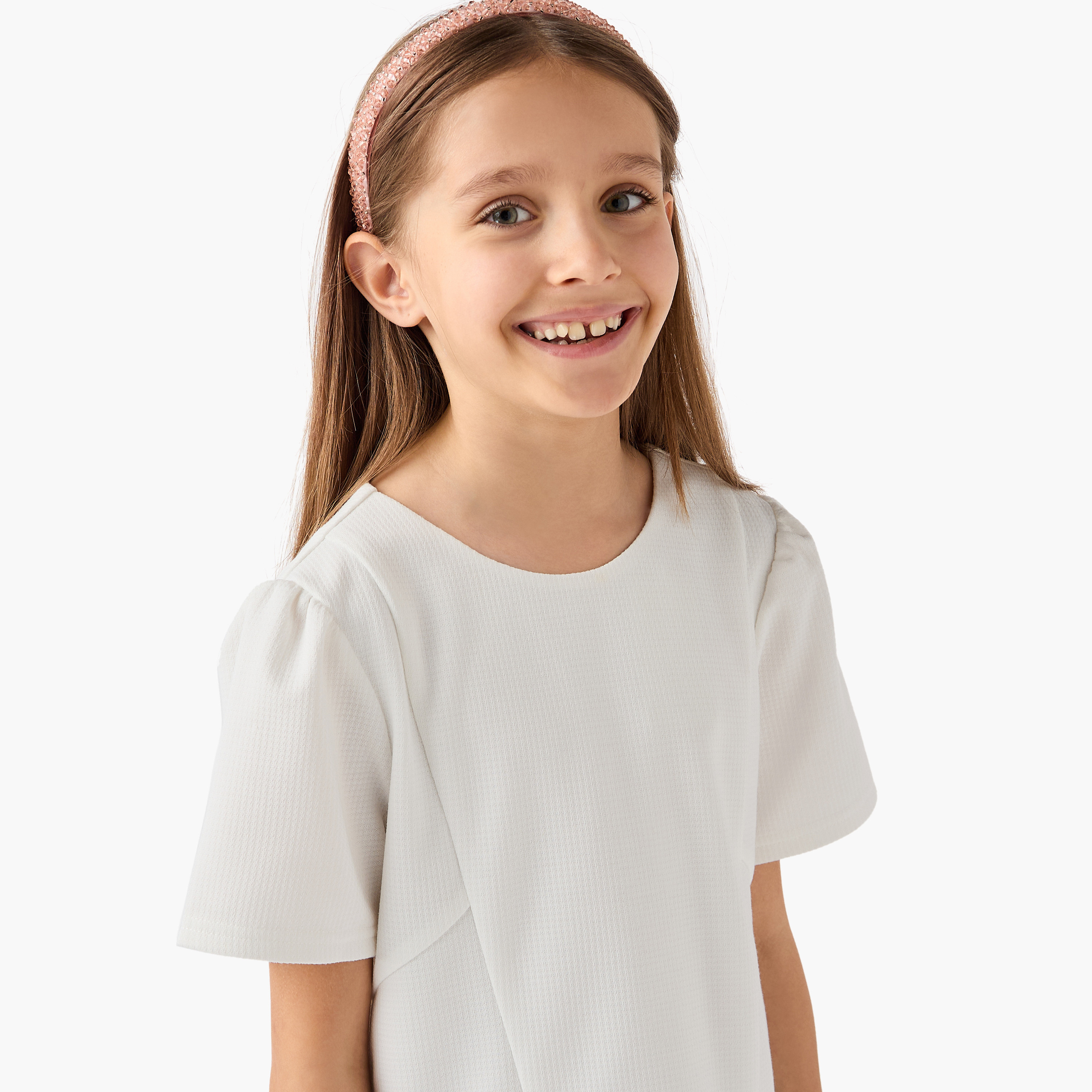 Juniors Pleated Drop Waist Dress with Round Neck-girls-clothing-dressesandjumpsuits-image-4