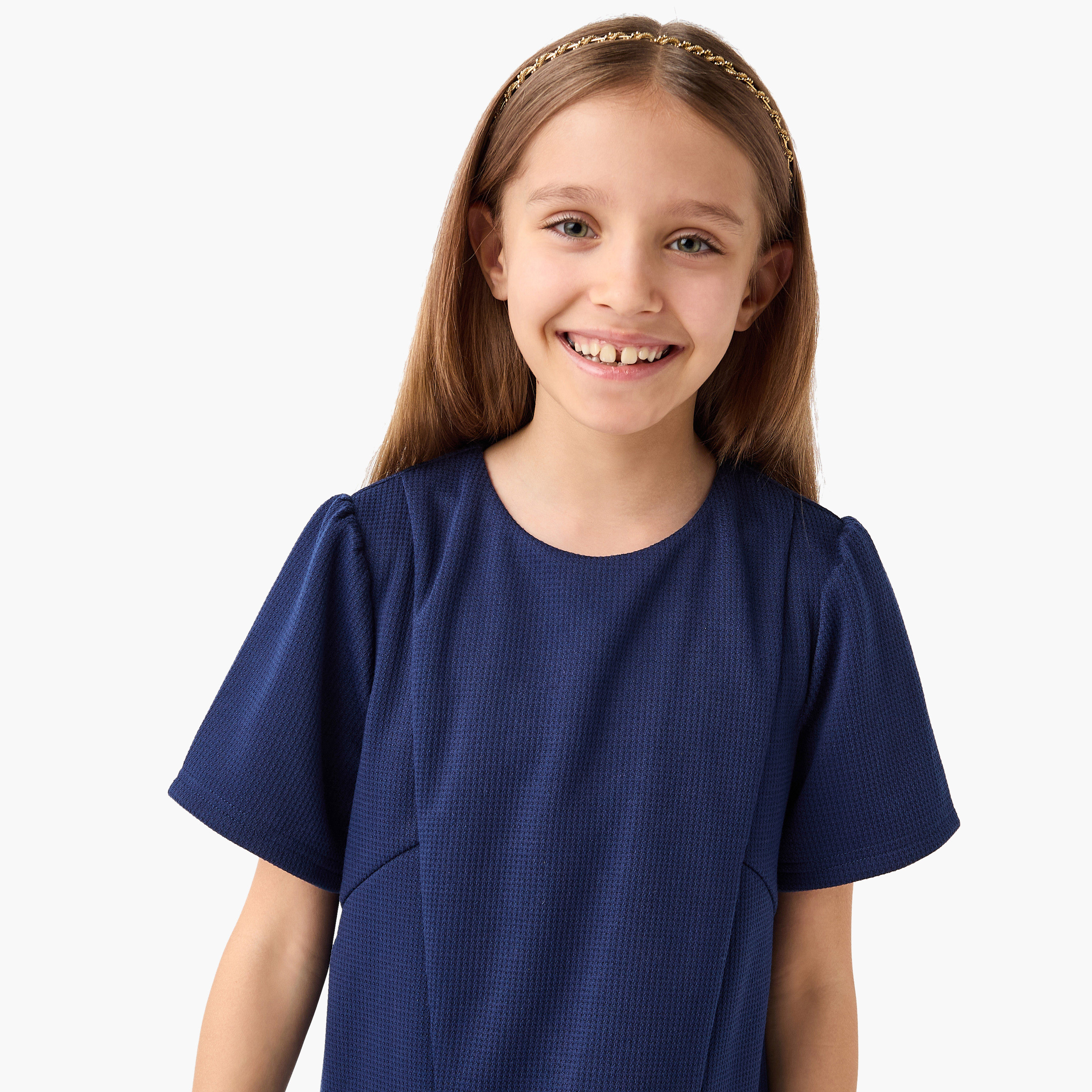 Juniors Pleated Drop Waist Dress with Round Neck-girls-clothing-dressesandjumpsuits-image-4