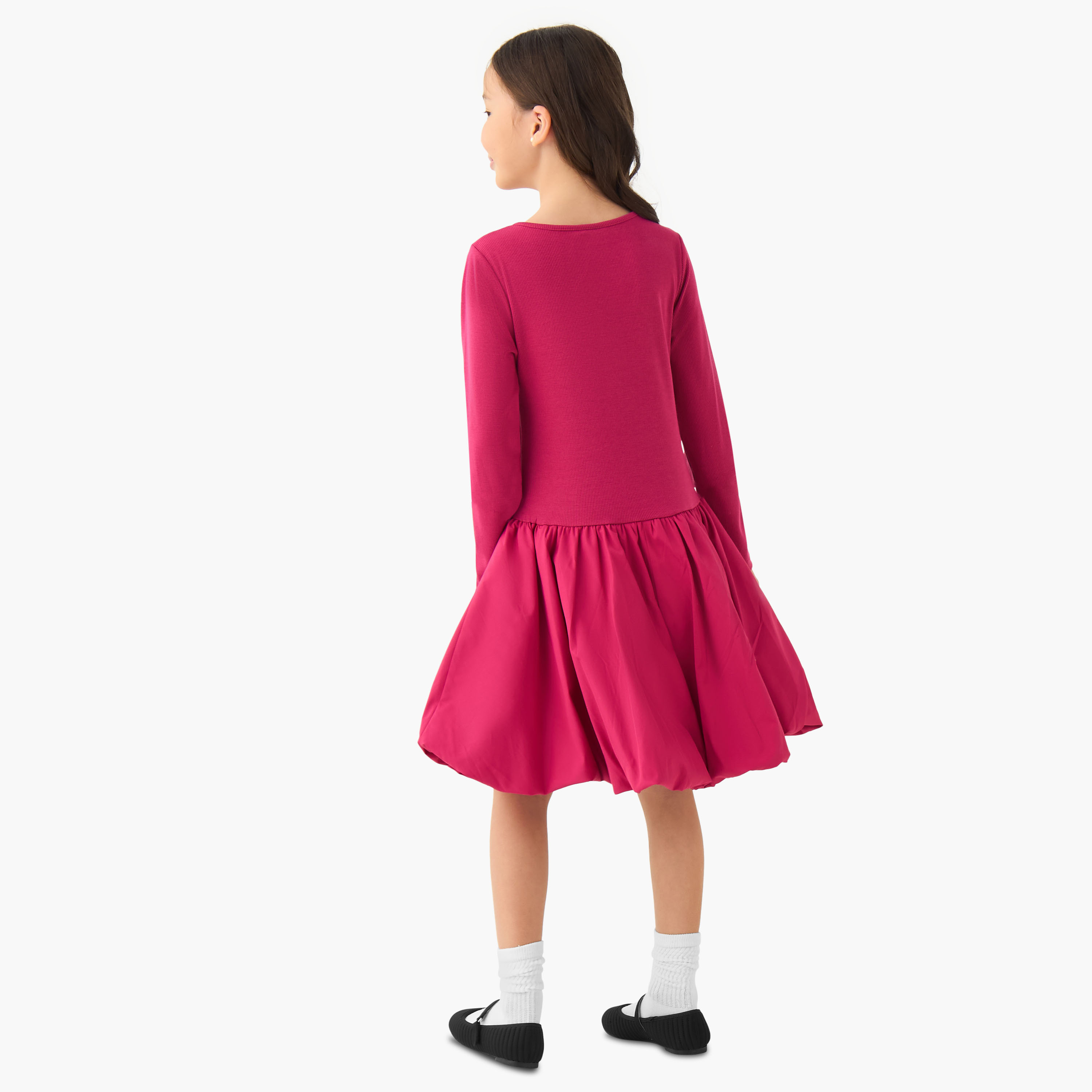 Juniors Round Neck Long Sleeves Knee Length Dress with Embellishments-girls-clothing-dressesandjumpsuits-image-3