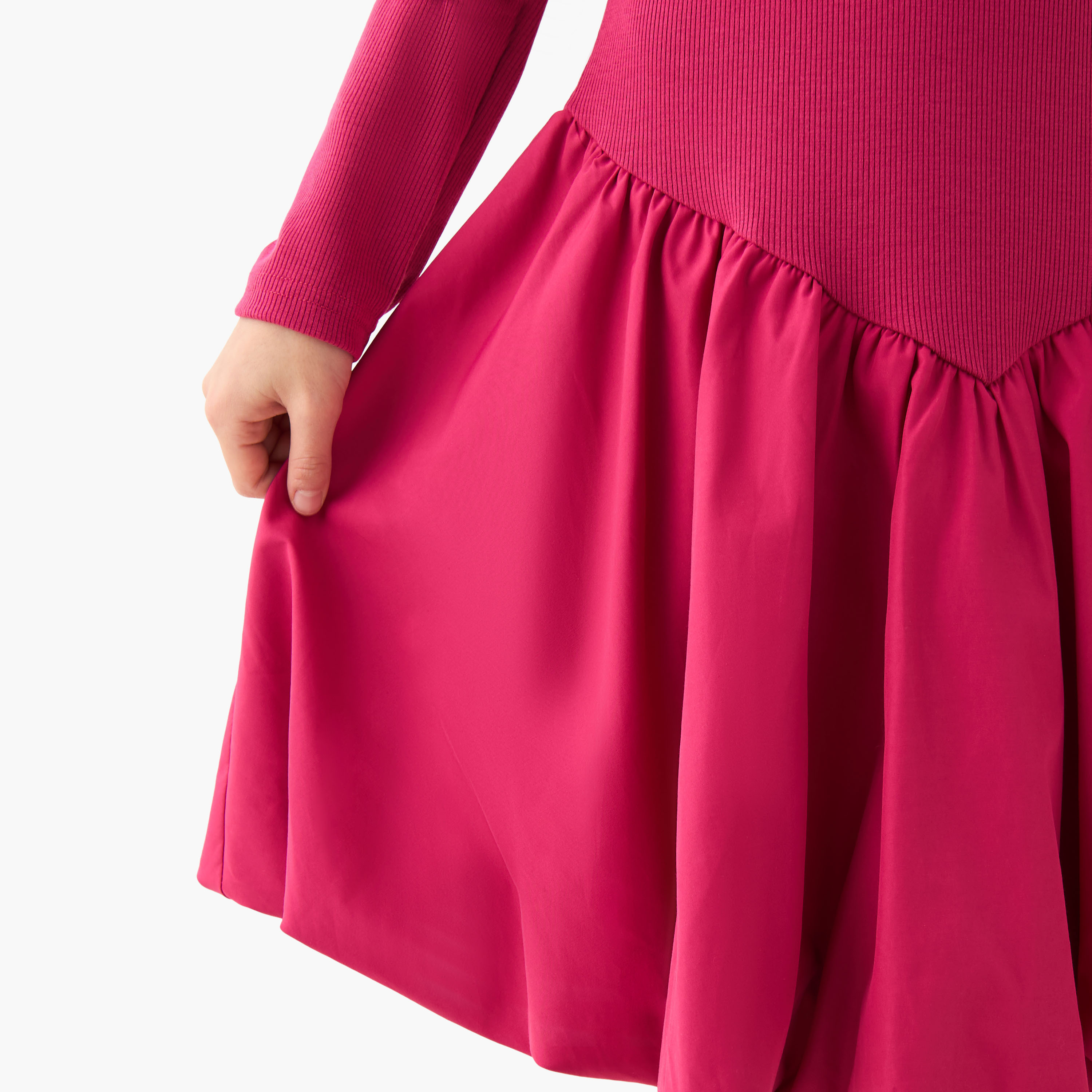 Juniors Round Neck Long Sleeves Knee Length Dress with Embellishments-girls-clothing-dressesandjumpsuits-image-5