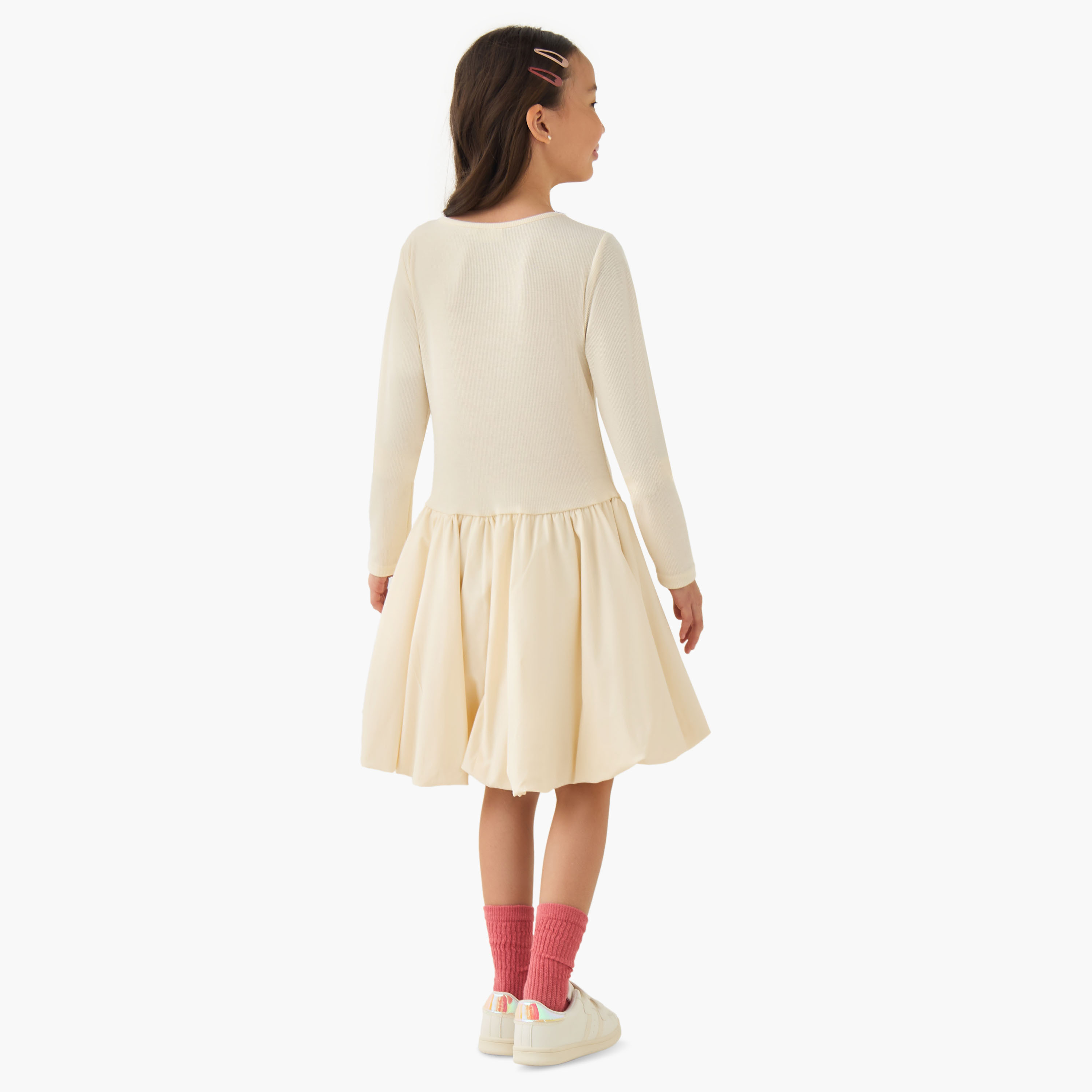 Juniors Round Neck Long Sleeves Knee Length Dress with Embellishments-girls-clothing-dressesandjumpsuits-image-2