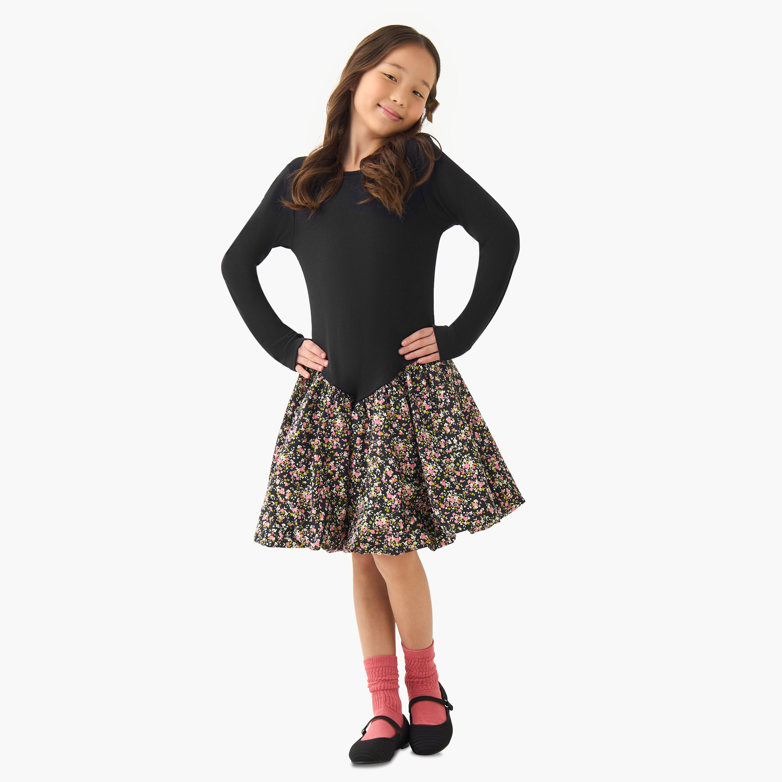 Juniors Round Neck Long Sleeves Knee Length Dress with Embellishments-girls-clothing-dressesandjumpsuits-image-2