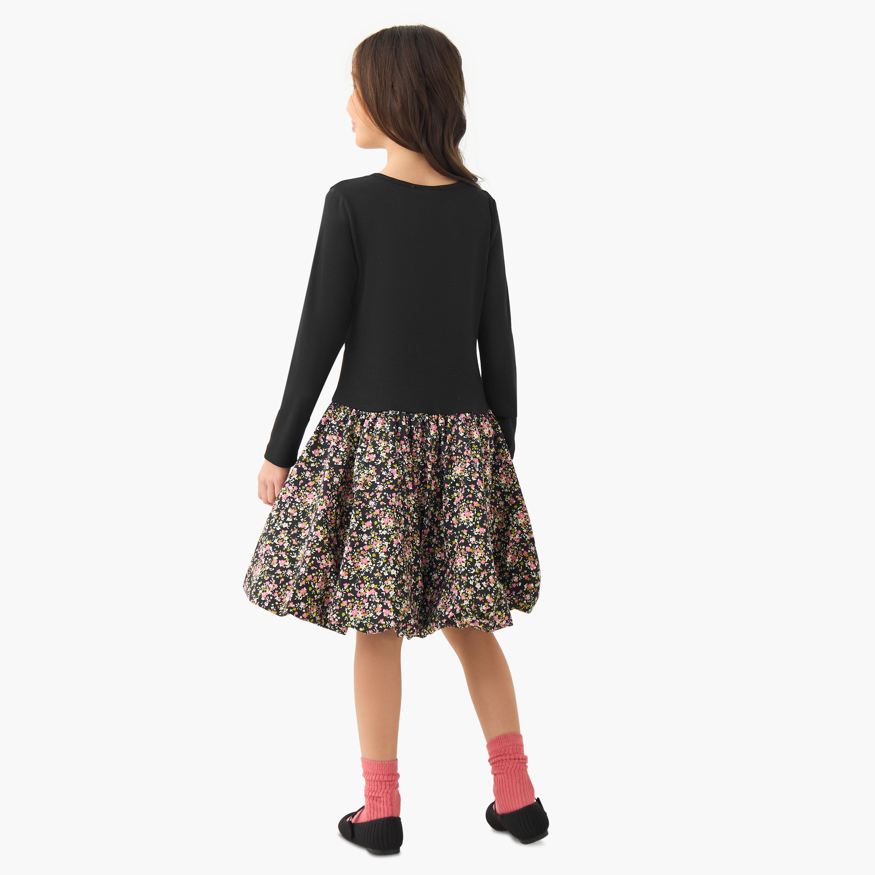 Juniors Round Neck Long Sleeves Knee Length Dress with Embellishments-girls-clothing-dressesandjumpsuits-image-3