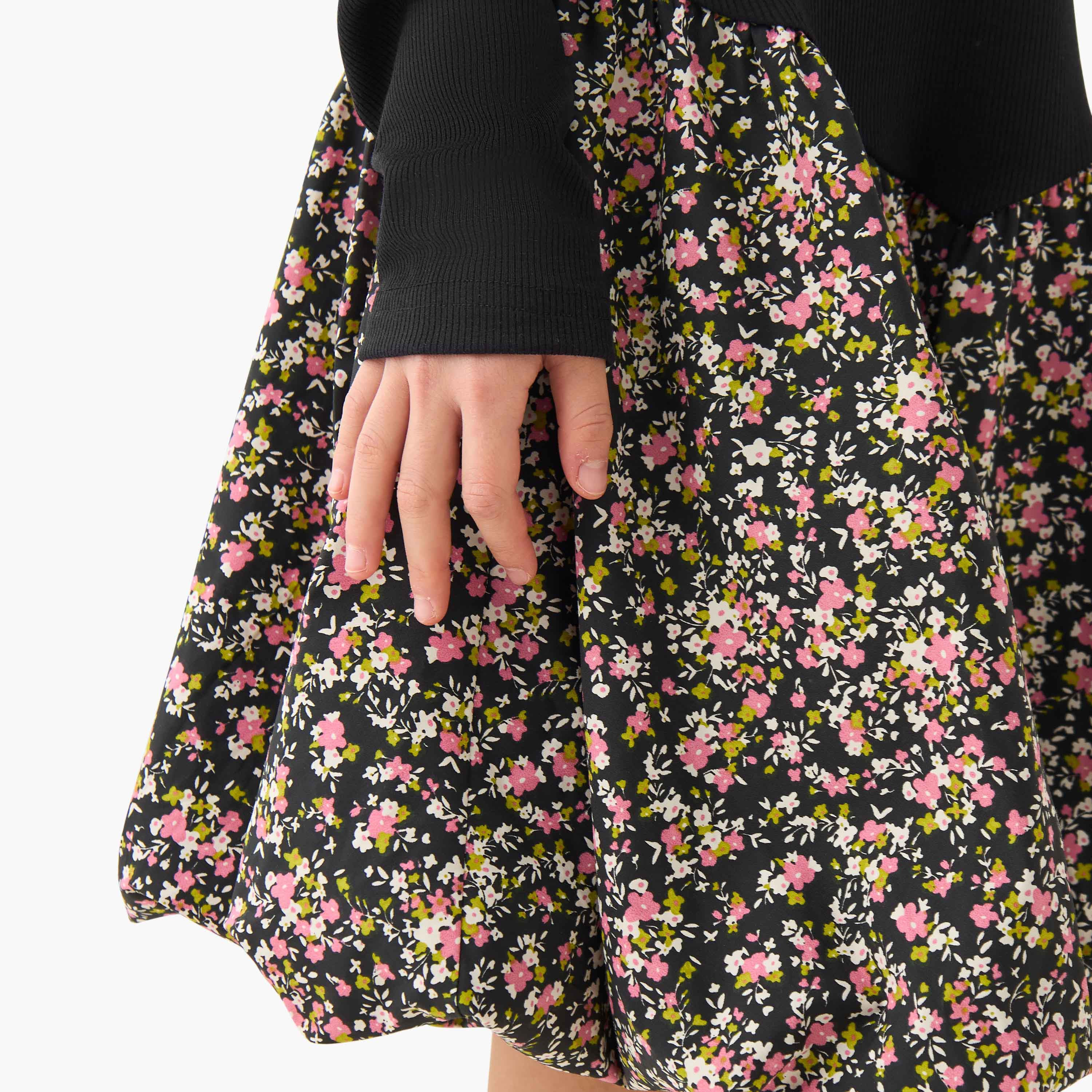 Juniors Round Neck Long Sleeves Knee Length Dress with Embellishments-girls-clothing-dressesandjumpsuits-image-5