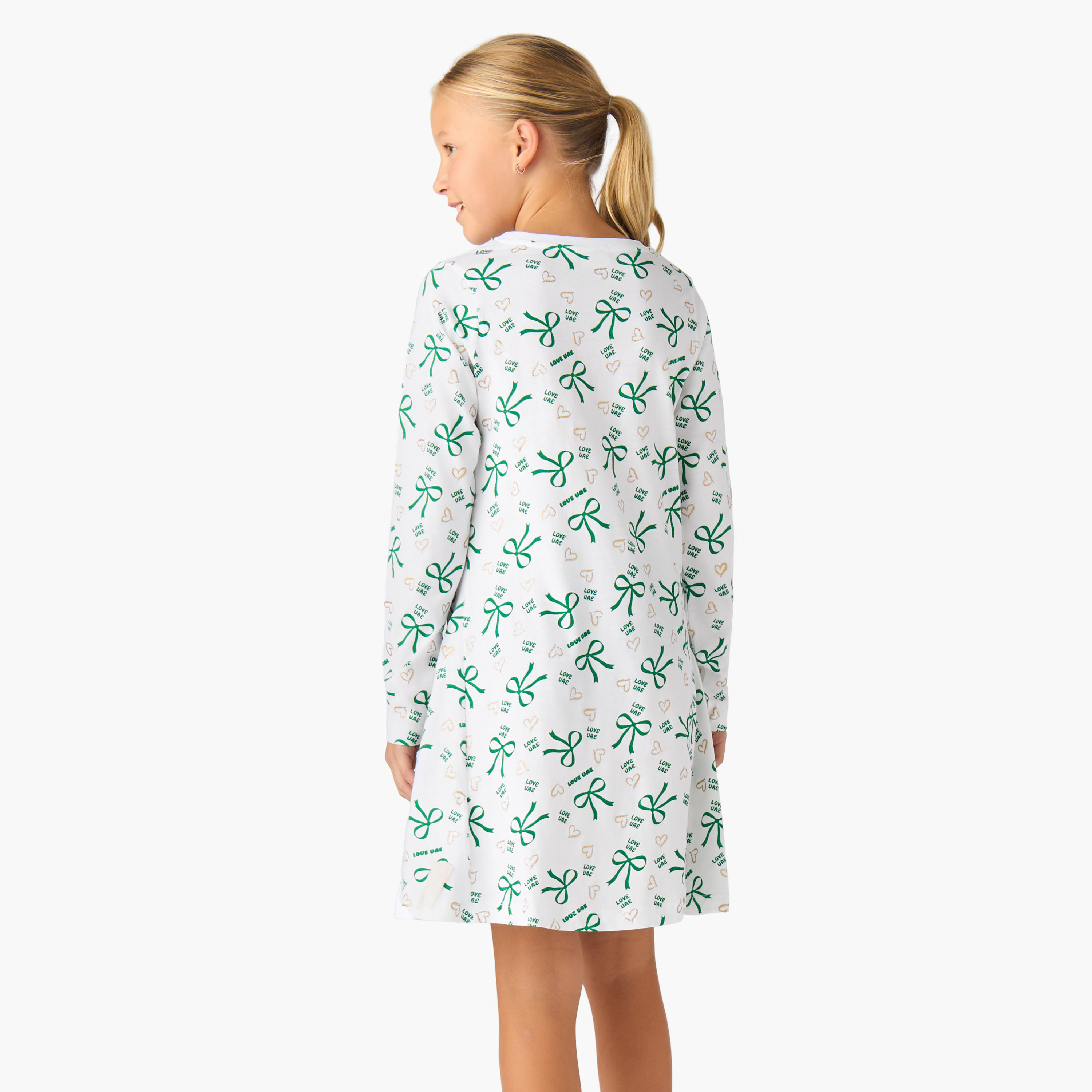 Juniors Round Neck Long Sleeves Knee Length Dress with UAE National Day Print-girls-clothing-dressesandjumpsuits-image-3