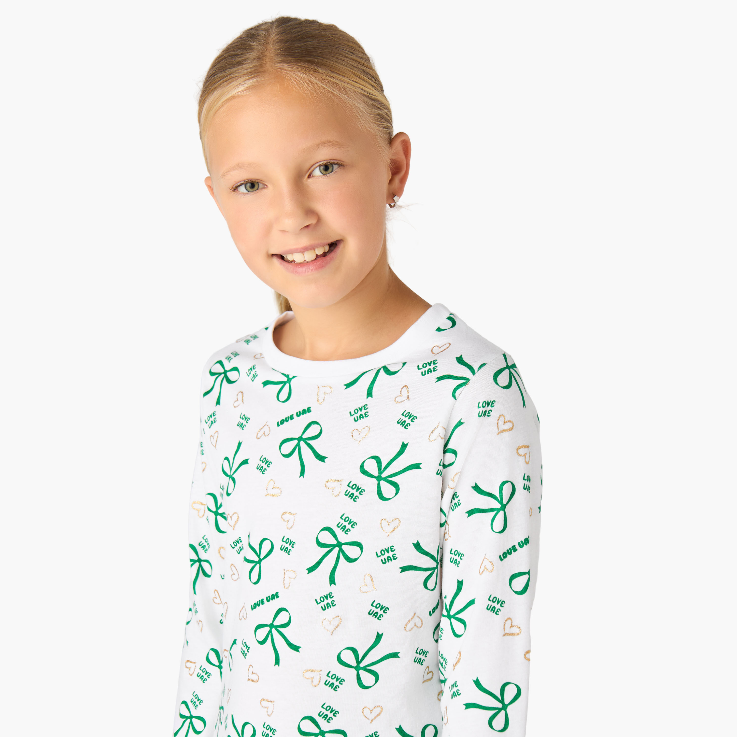 Juniors Round Neck Long Sleeves Knee Length Dress with UAE National Day Print-girls-clothing-dressesandjumpsuits-image-4