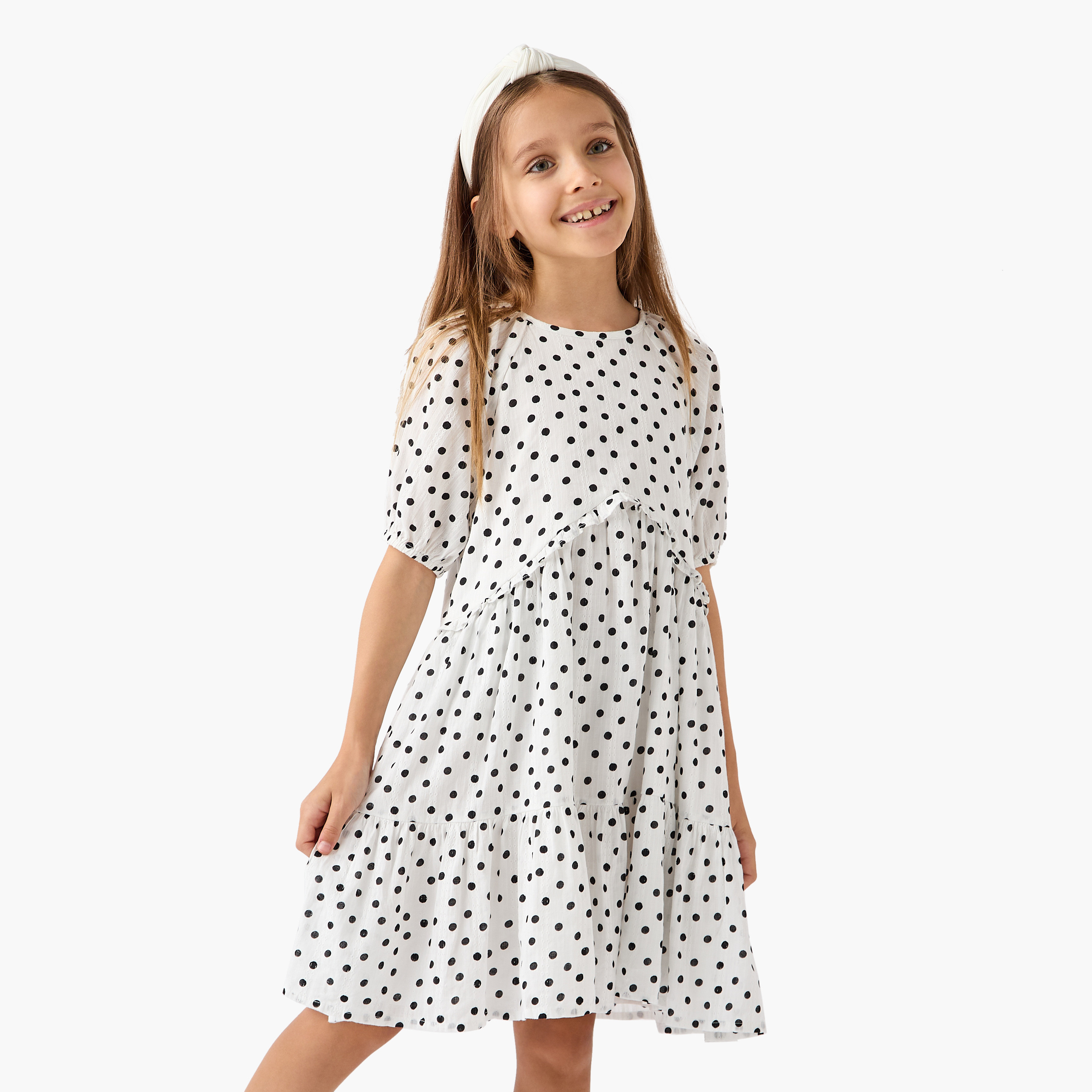 Juniors Polka Dot A-line Dress with Ruffle Detail-girls-clothing-dressesandjumpsuits-image-1