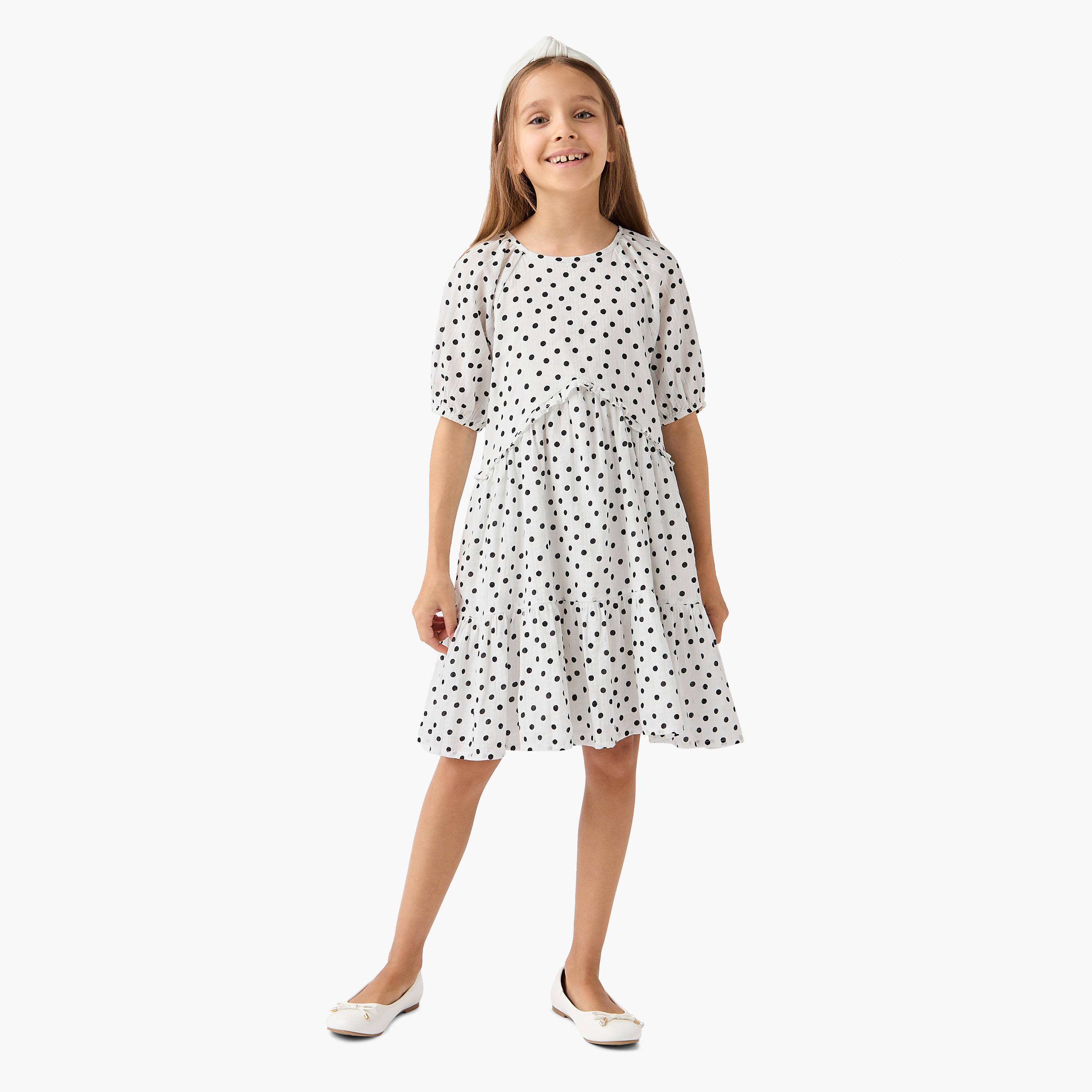 Juniors Polka Dot A-line Dress with Ruffle Detail-girls-clothing-dressesandjumpsuits-image-2