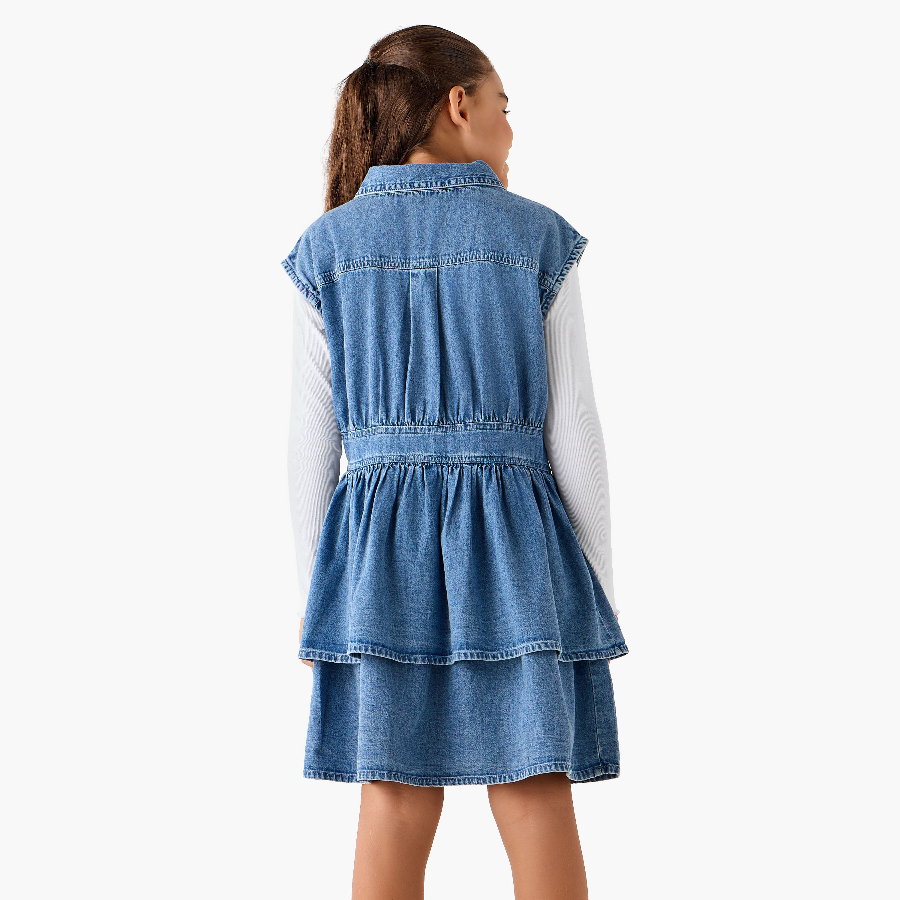 Juniors Collared Sleeveless Dress and Ribbed Top with Tiered Design-girls-clothing-dressesandjumpsuits-image-3